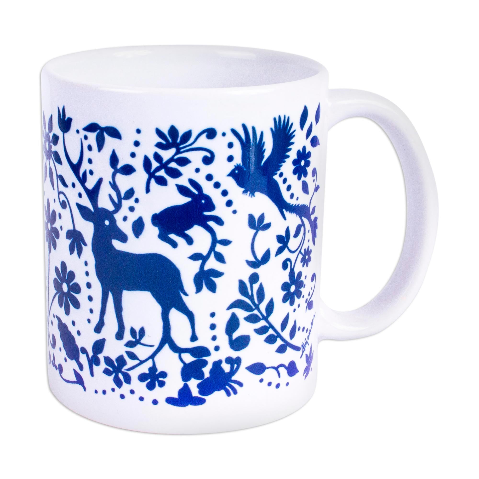 Premium Otomi Artisan Ceramic Mug - Handcrafted Blue Birds & Flowers Design