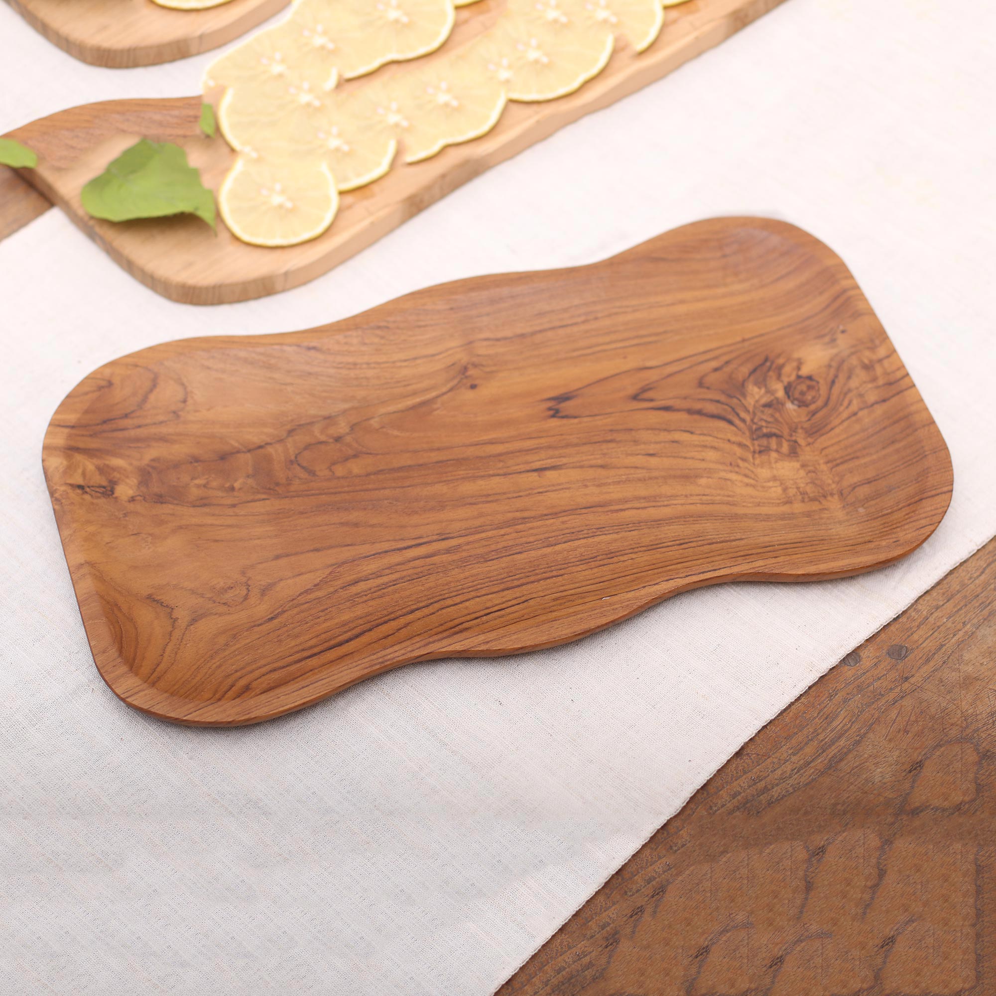 Premium Bali Wave Teak Wood Serving Platter - Handcrafted Artisan Design