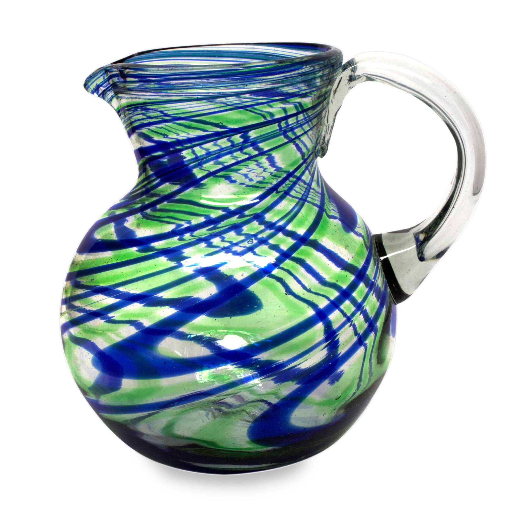 Premium Handcrafted Blue & Green Swirl Glass Pitcher - 84 oz | Artisan Mexican Design