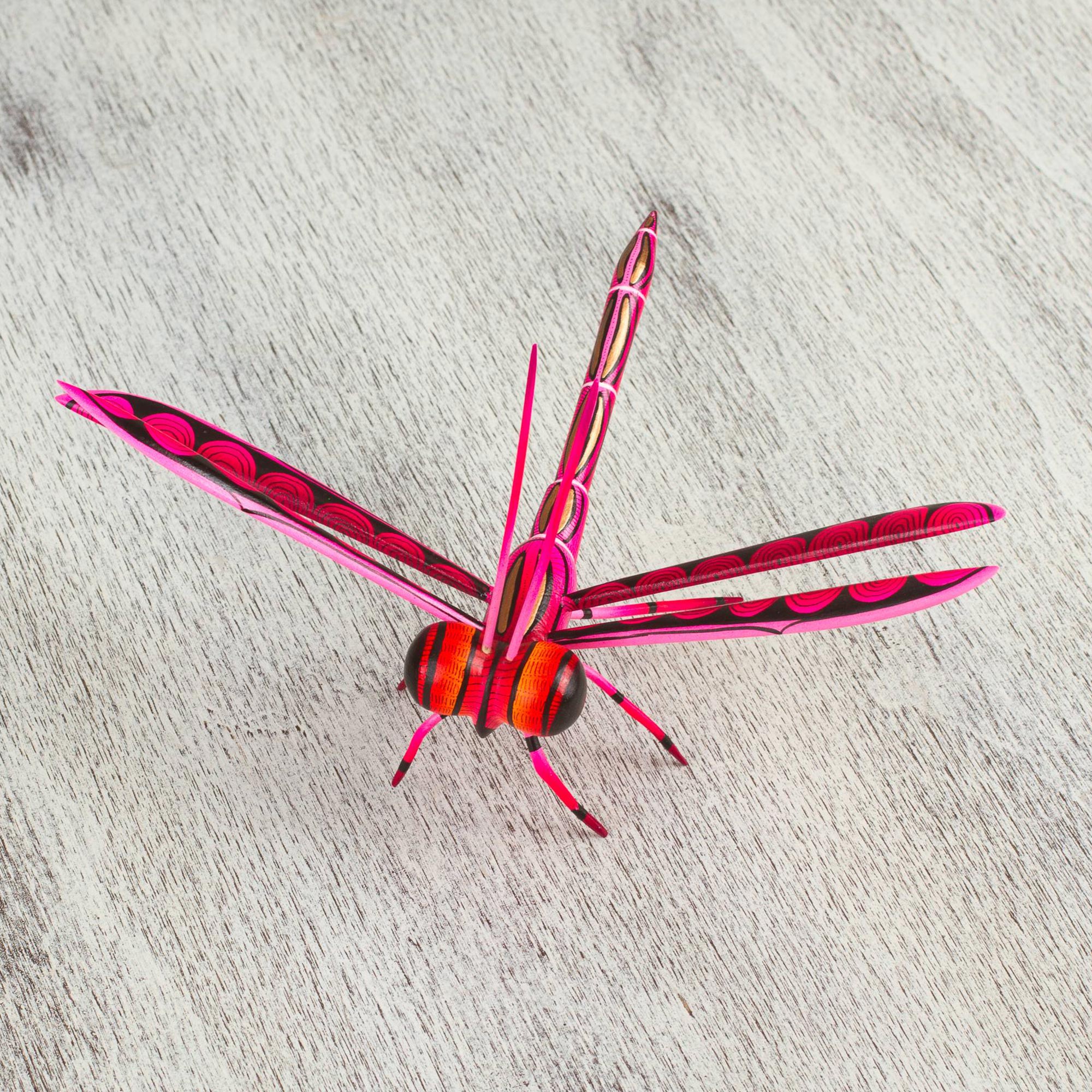 Premium Handcrafted Pink Copal Wood Dragonfly Sculpture – Sweet Freedom in Pink