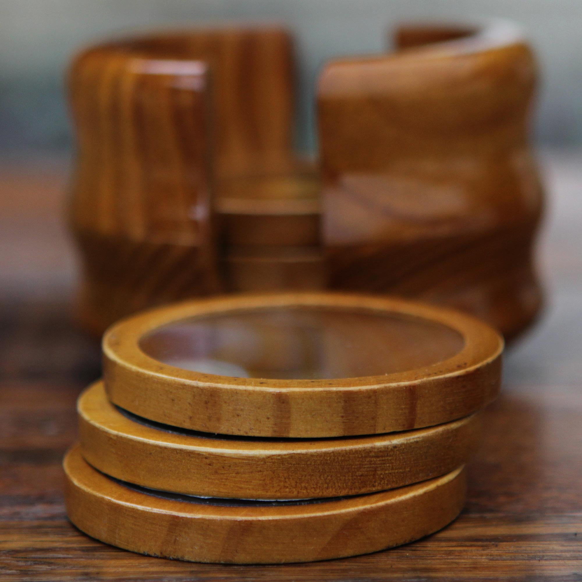 Premium Handcrafted Agate & Cedar Coasters Set of 6 with Stand