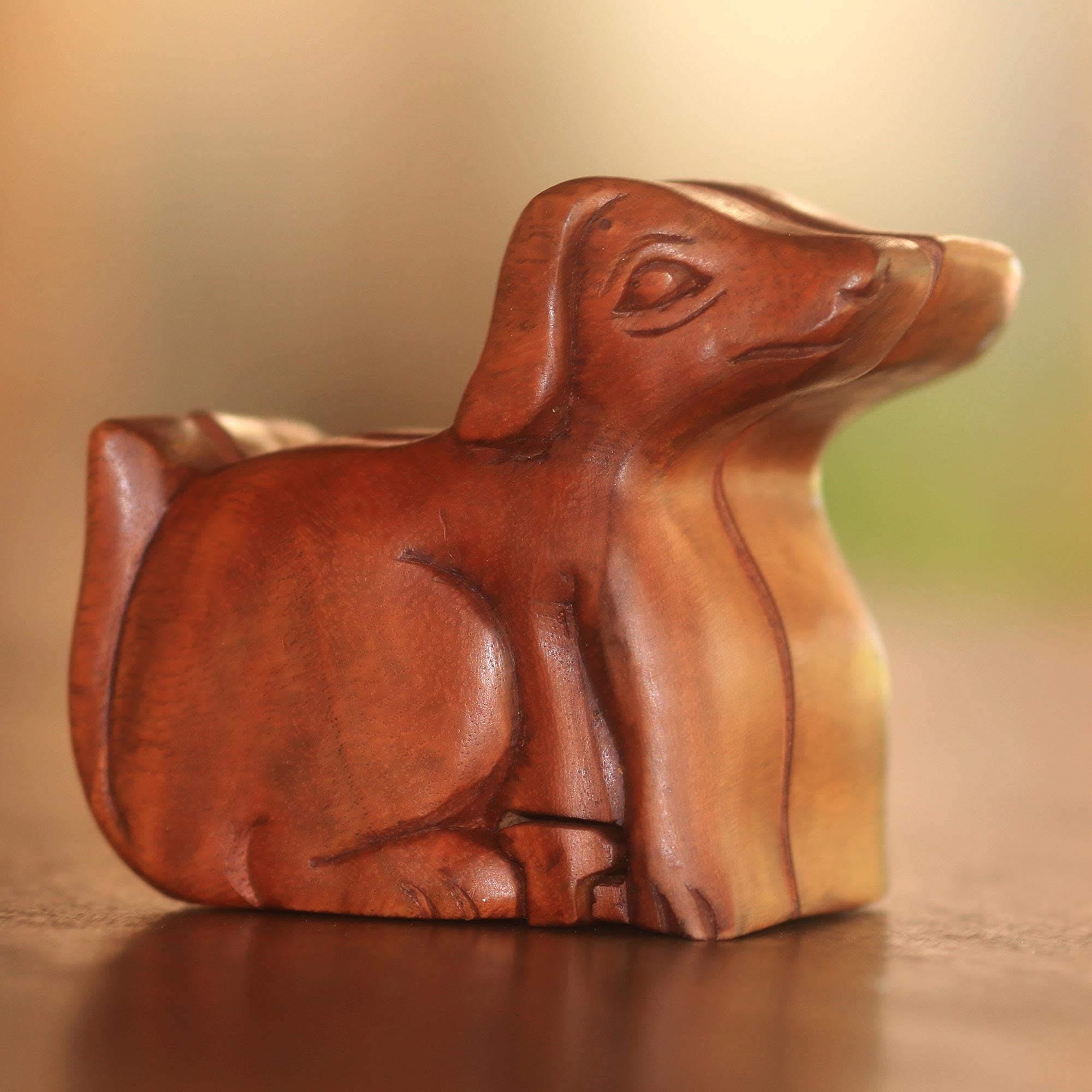 Premium Handcrafted Suar Wood Dog Puzzle Box - Bali's Artisan Treasure