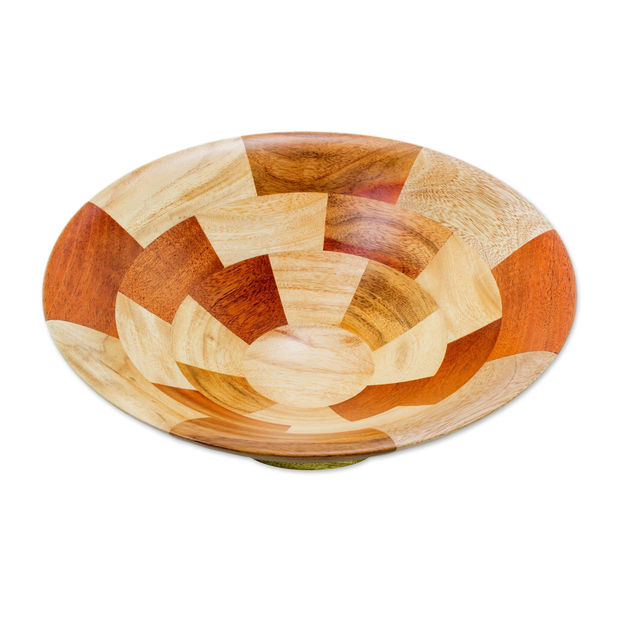 Premium Handcrafted Mahogany & Palo Blanco Wood Fruit Bowl - Inspired by Tikal Pyramids