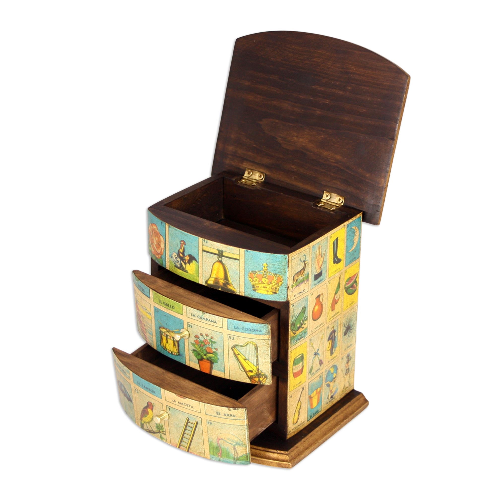 Premium Mexican Loteria Jewelry Box - Handcrafted Wooden Bingo Decoupage Design