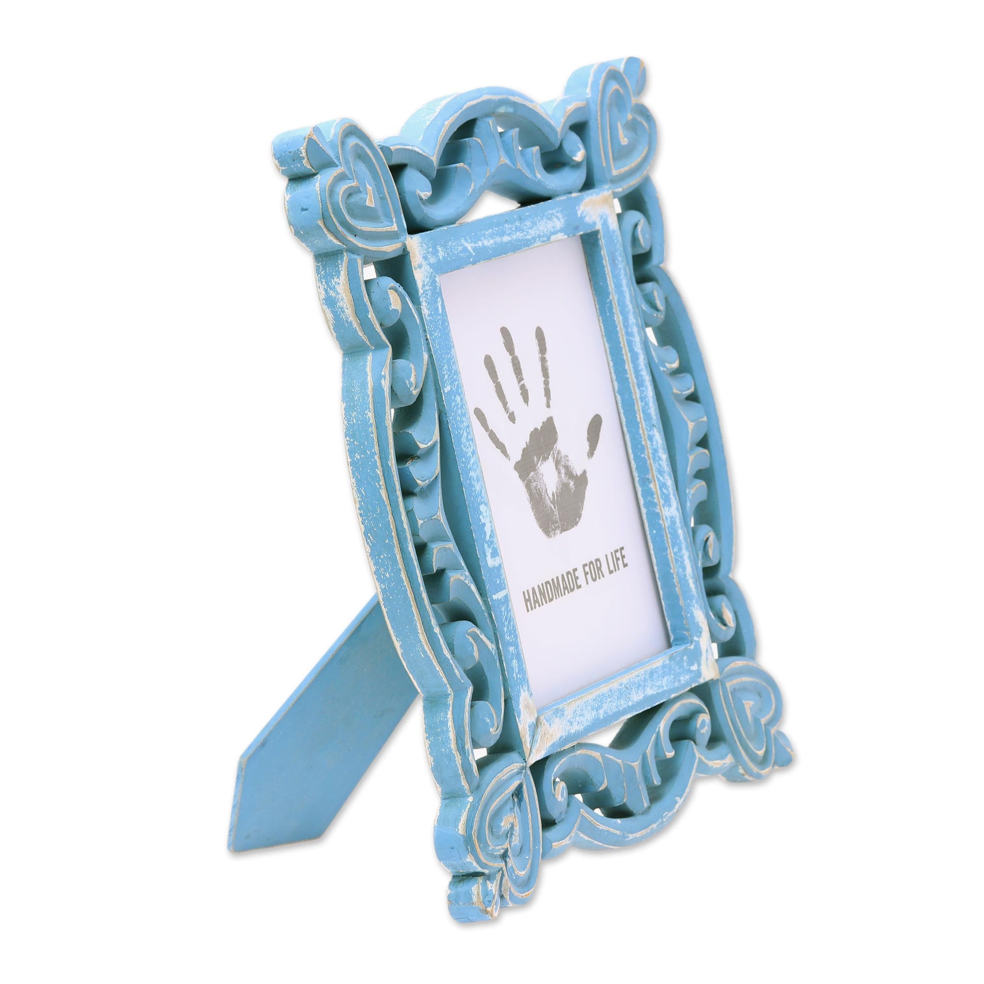 Premium Shabby-Chic Mango Wood Photo Frame - Hand-Carved Blue Memory Keeper 5x7