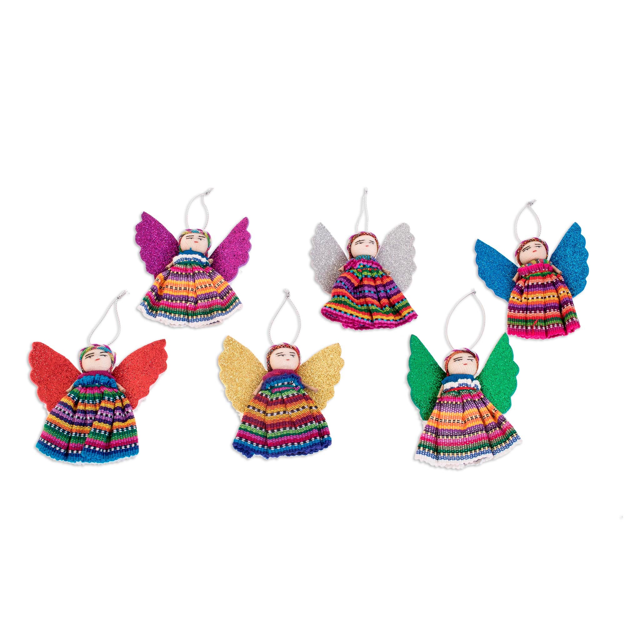 Premium Handcrafted Guatemalan Angel Ornaments - Set of 6 Cultural Cotton Decor