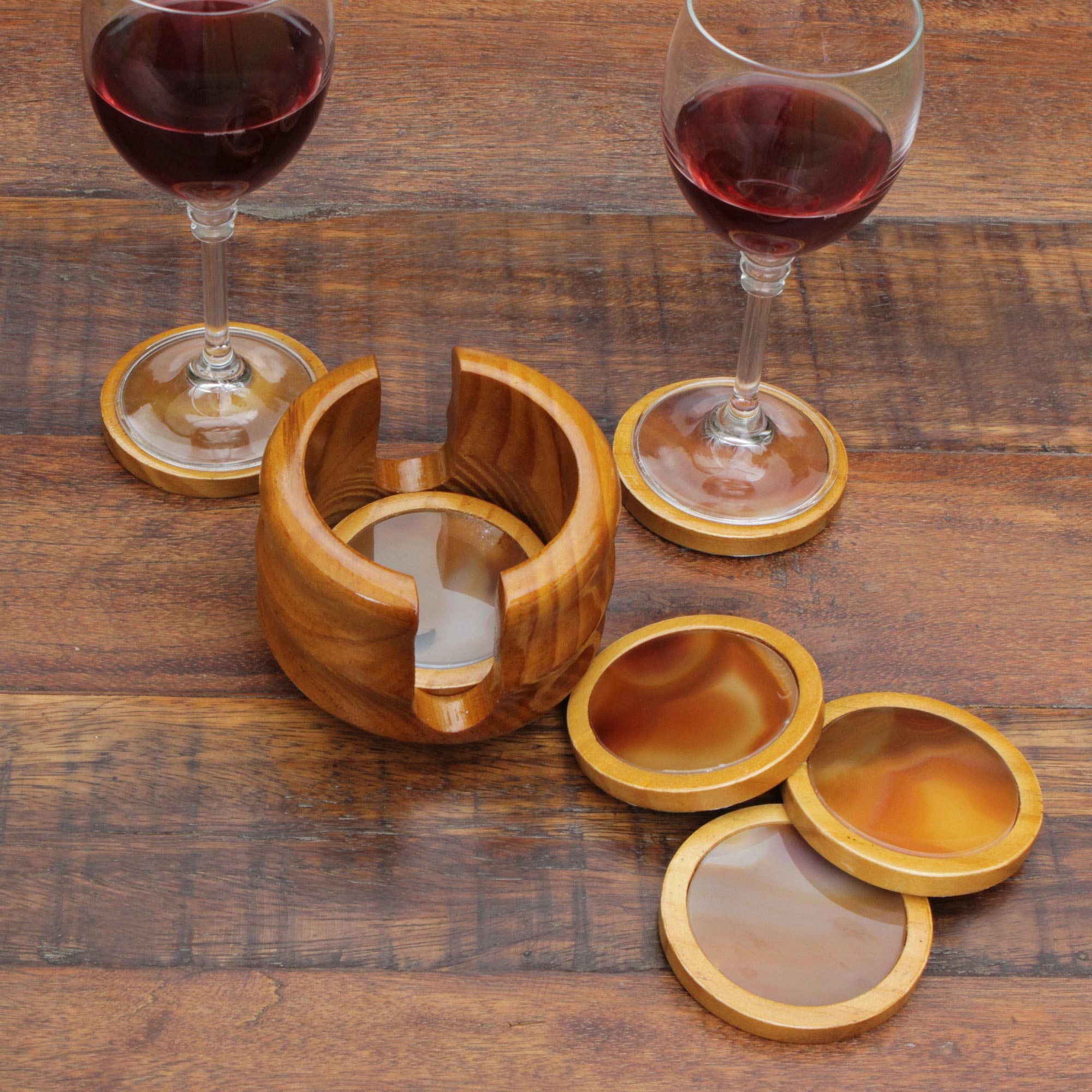 Premium Handcrafted Agate & Cedar Coasters Set of 6 with Stand