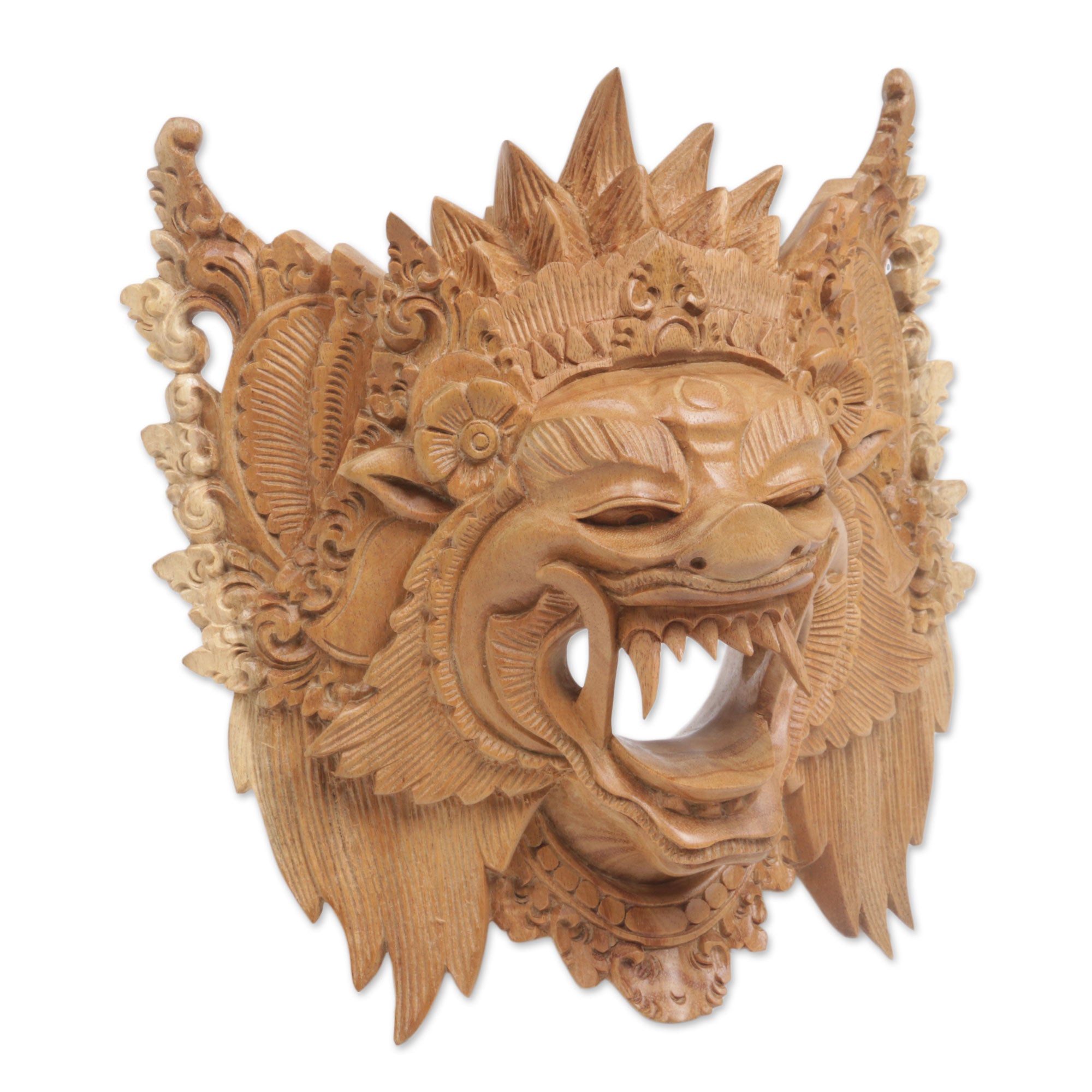 Premium Hand-Carved Acacia Wood Barong Bangkal Mask - Ultimate Balinese Wall Art