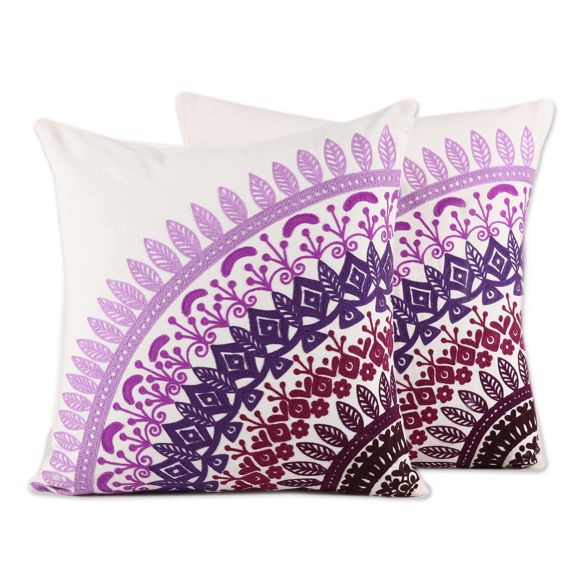 Premium Embroidered Cotton Cushion Covers - Divine Orchard Purple (Set of 2)