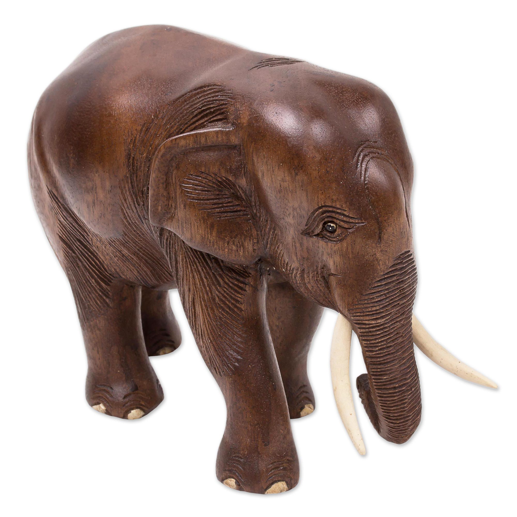 Premium Hand-Carved Thai Elephant Sculpture - Relaxing Wooden Art