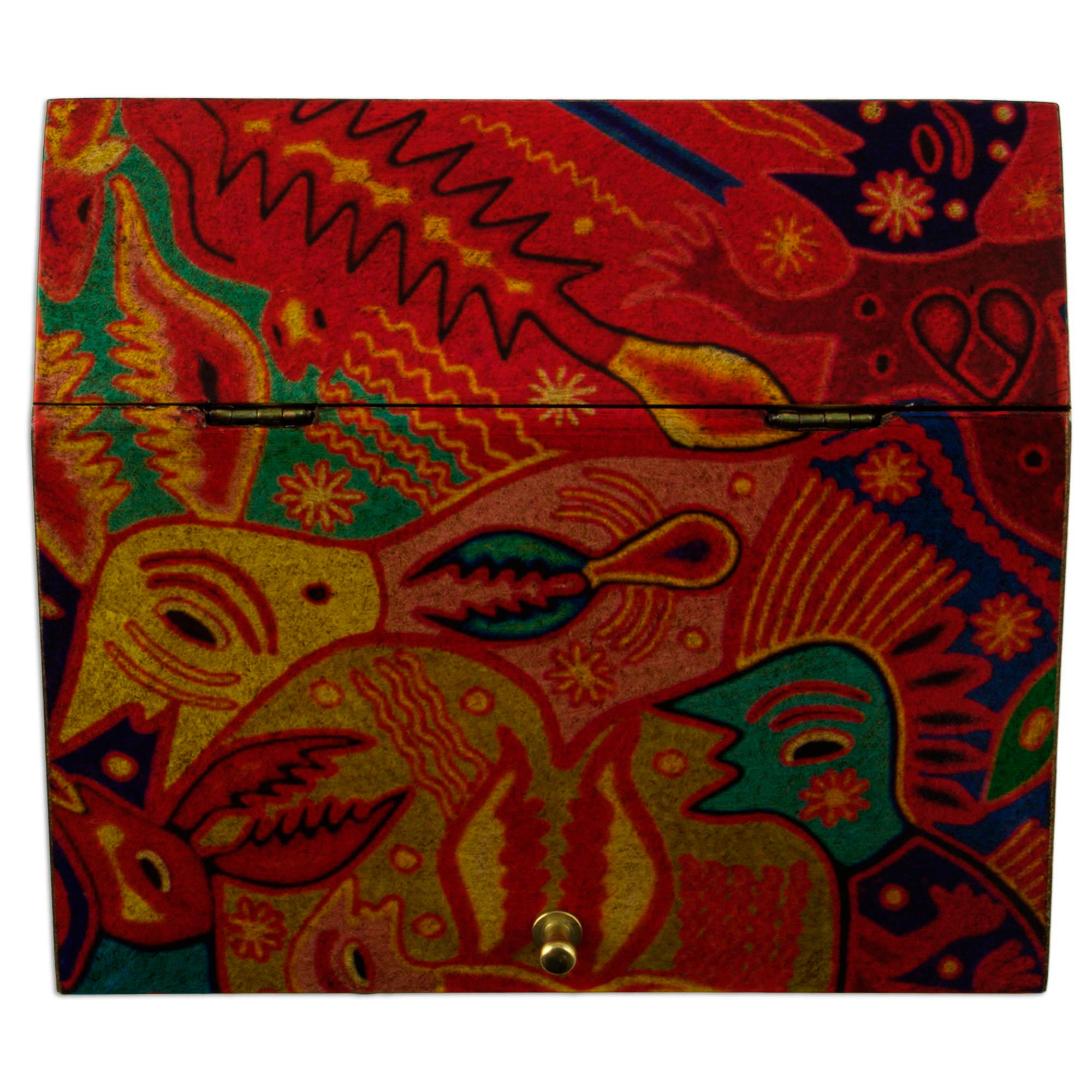 Premium Huichol Art Jewelry Box - Handcrafted 6-Inch Wooden Keepsake
