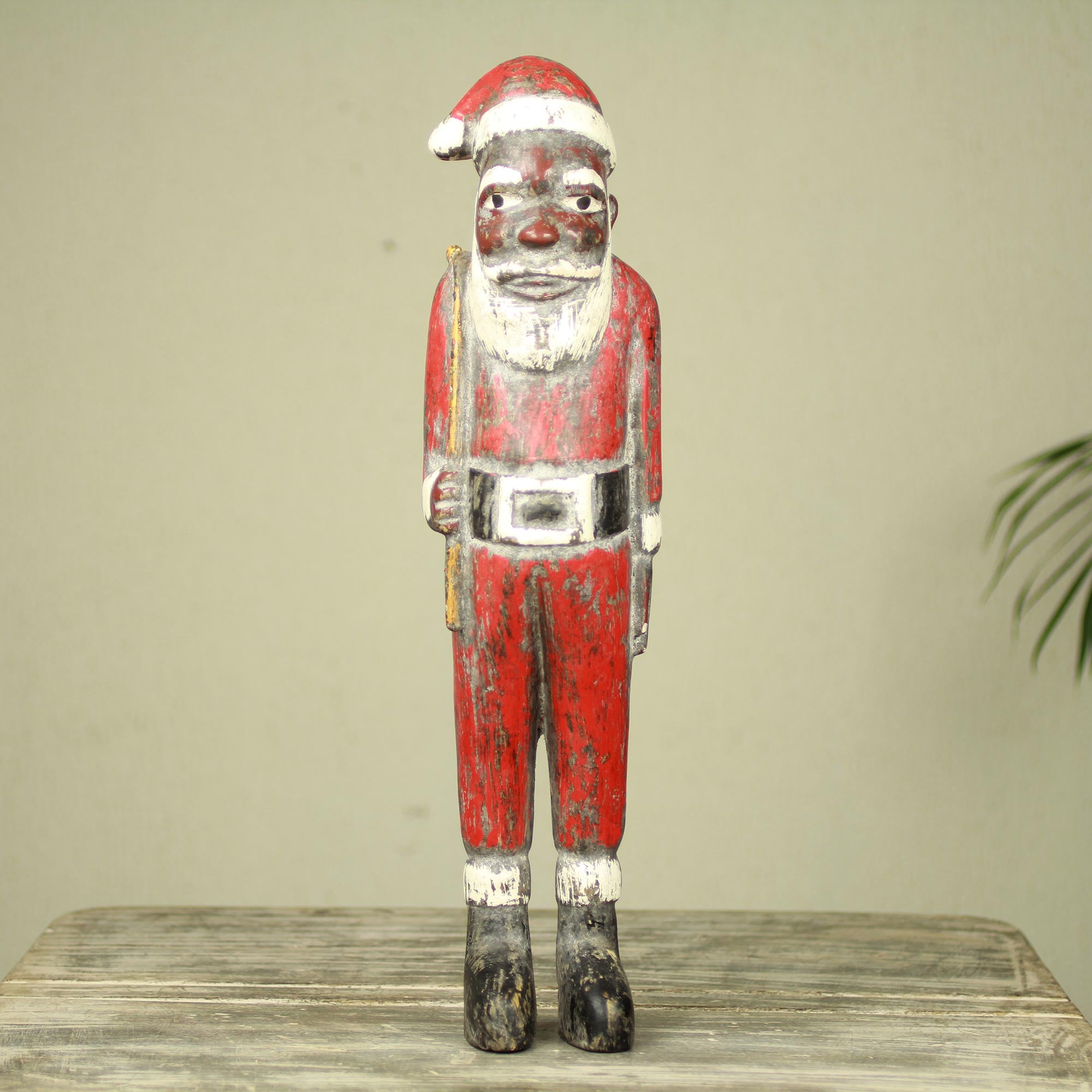 Premium African Santa Claus Sculpture: Handcrafted Father Christmas Art