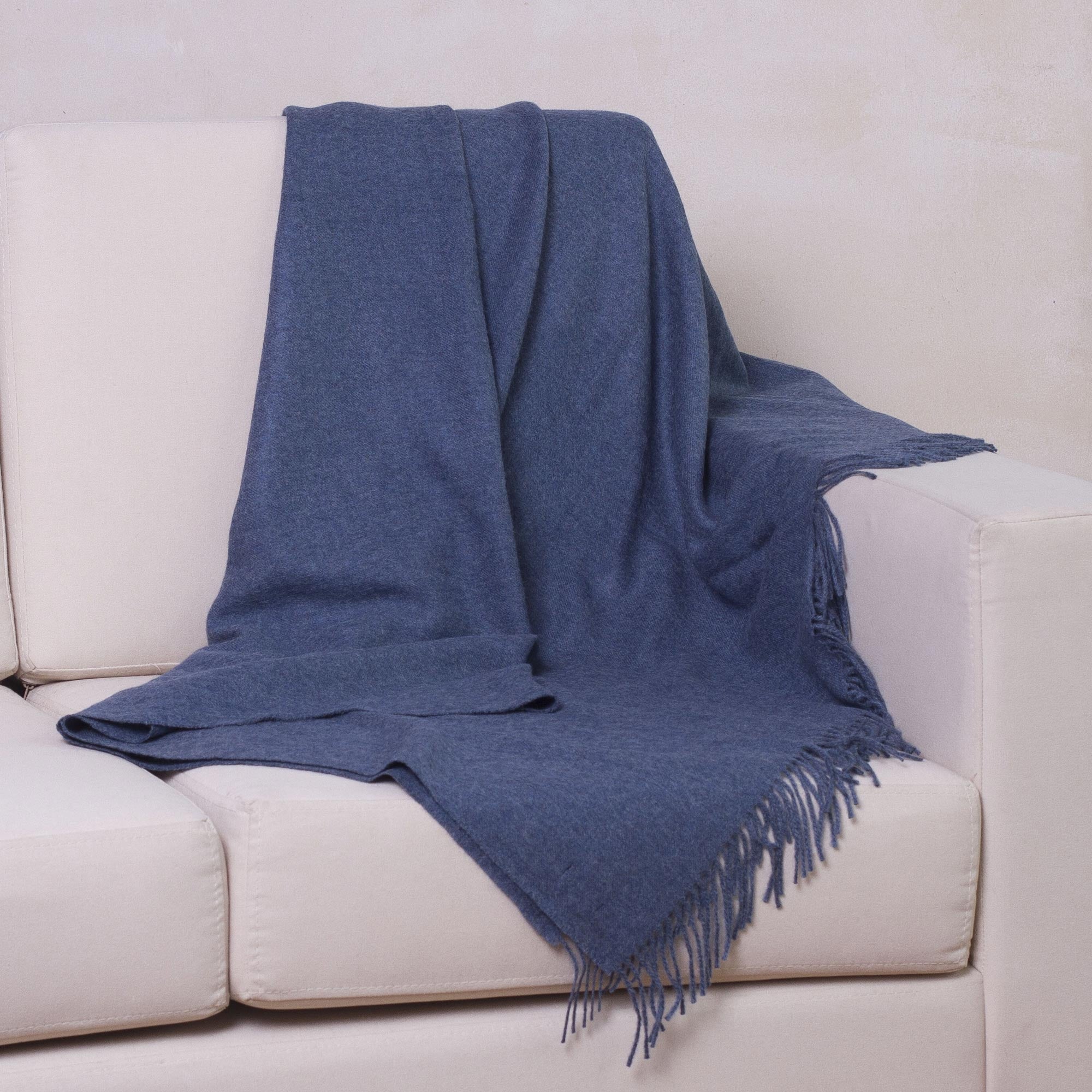 Premium Blissful Dream in Azure: 100% Baby Alpaca Throw Blanket from Peru