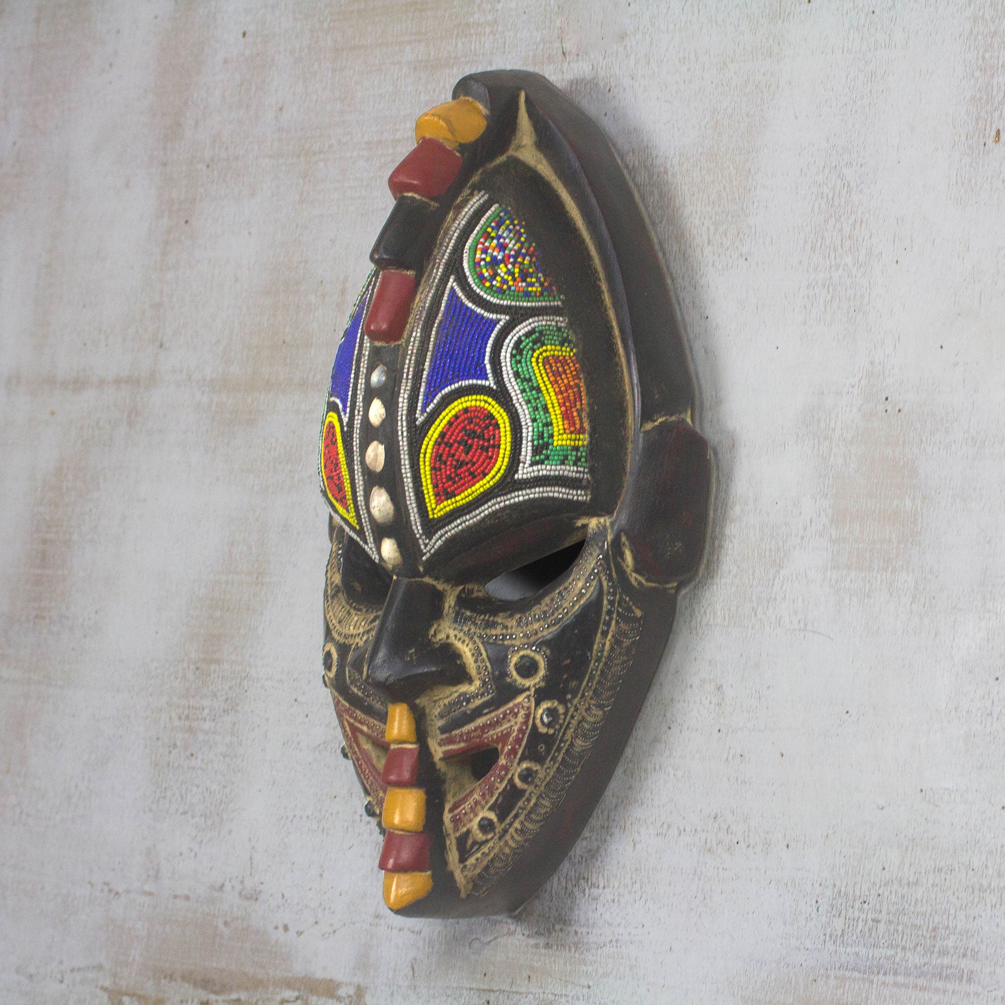 Premium Thamsanqa Hand-Carved African Good Luck Wall Mask – Multi-Color Artisan Decor