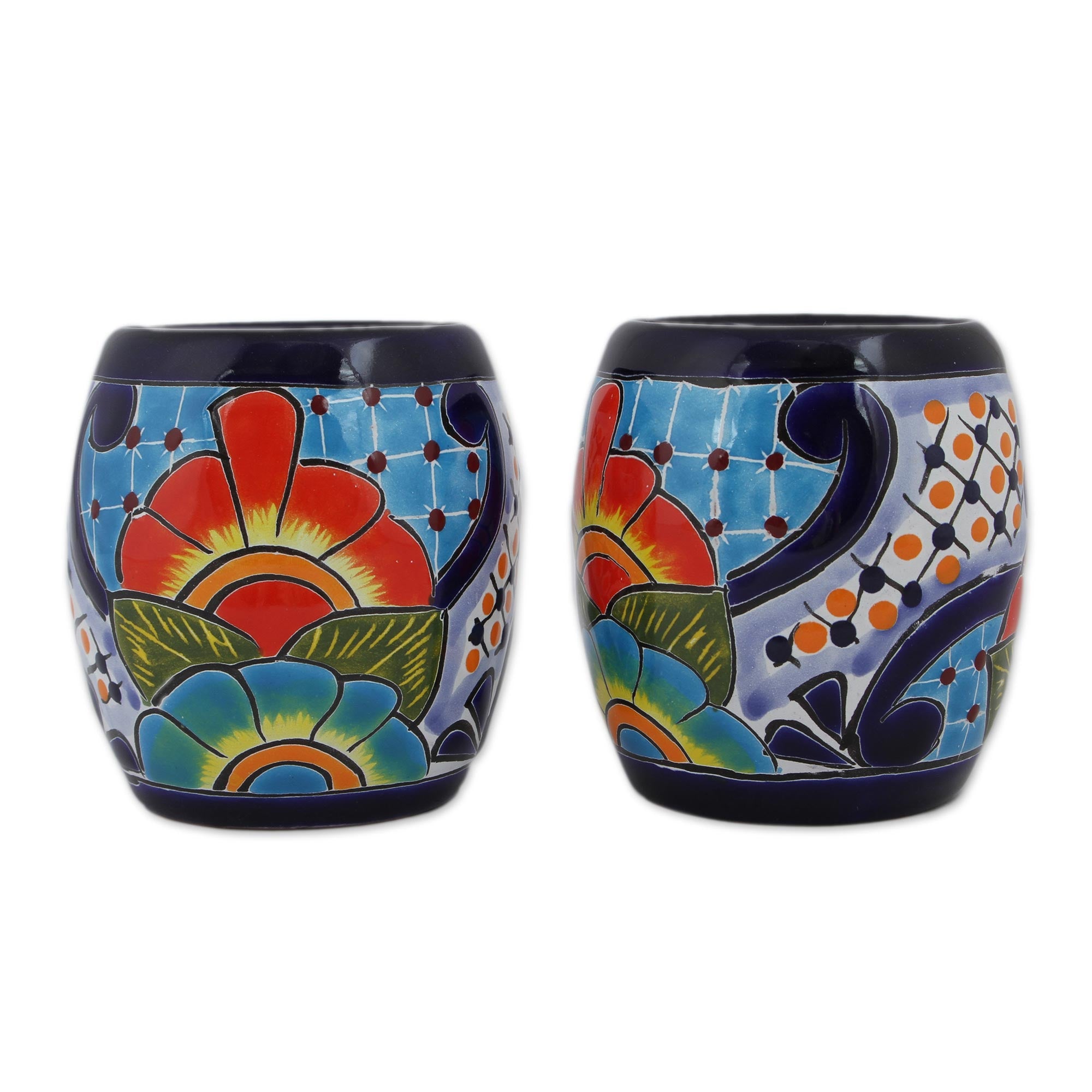 Premium Hand-Painted Talavera Ceramic Juice Glasses – Floral Artisan Pair