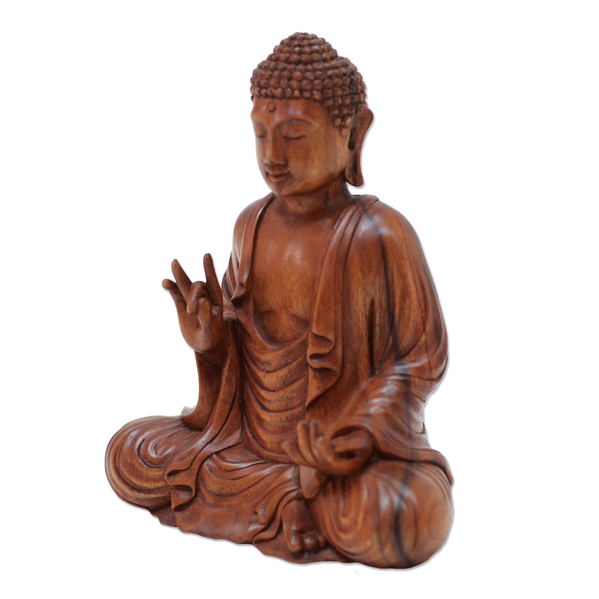 Premium Hand-Carved Suar Wood Buddha Sculpture - Indonesian Artisan Masterpiece