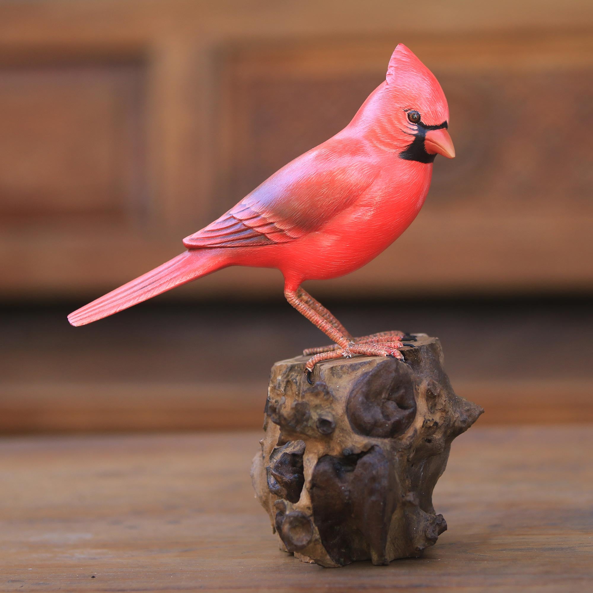 Premium Hand-Painted Virginia Cardinal Wood Sculpture – Authentic Bali Art