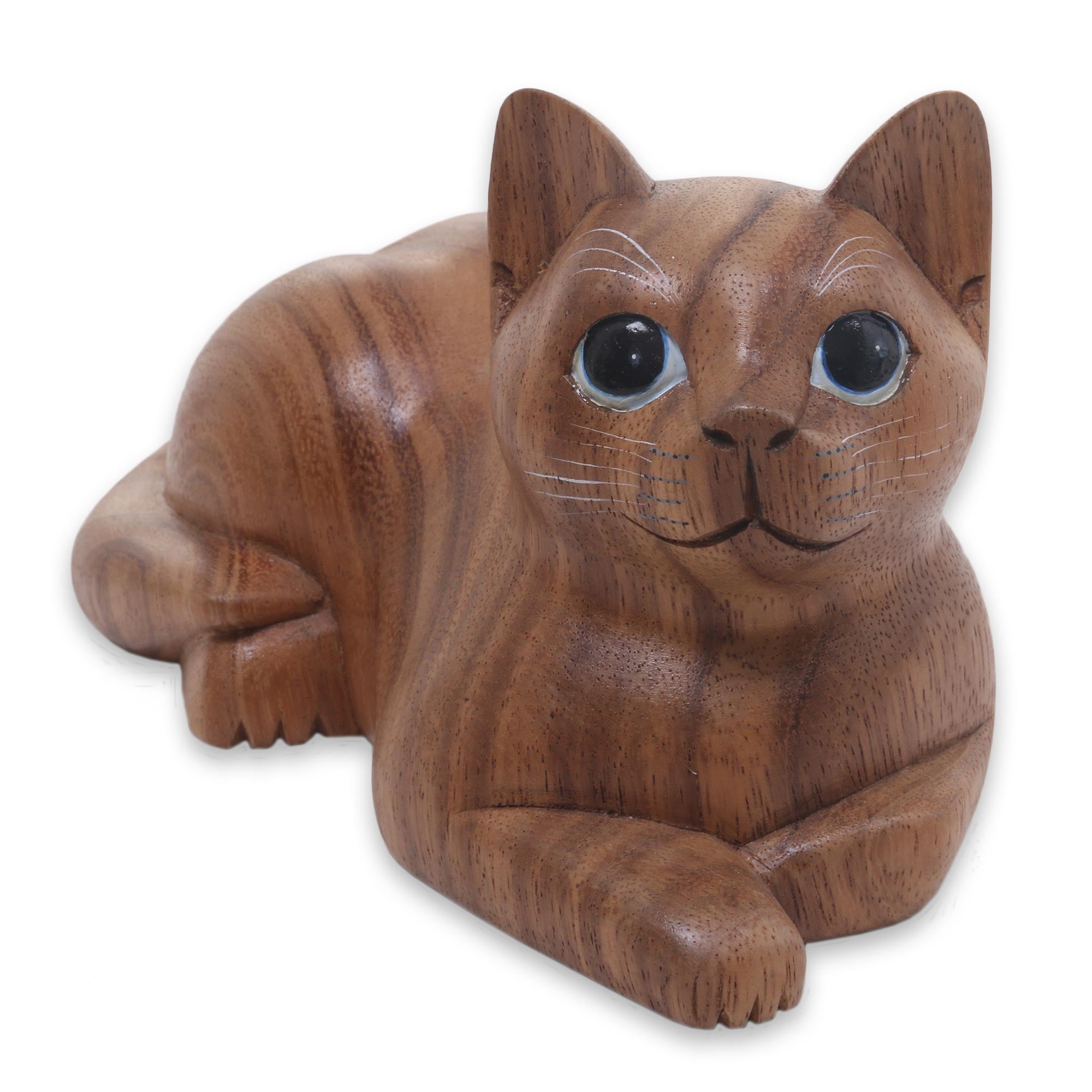 Premium Hand-Carved Suar Wood Cat Sculpture - Balinese Artisan Masterpiece