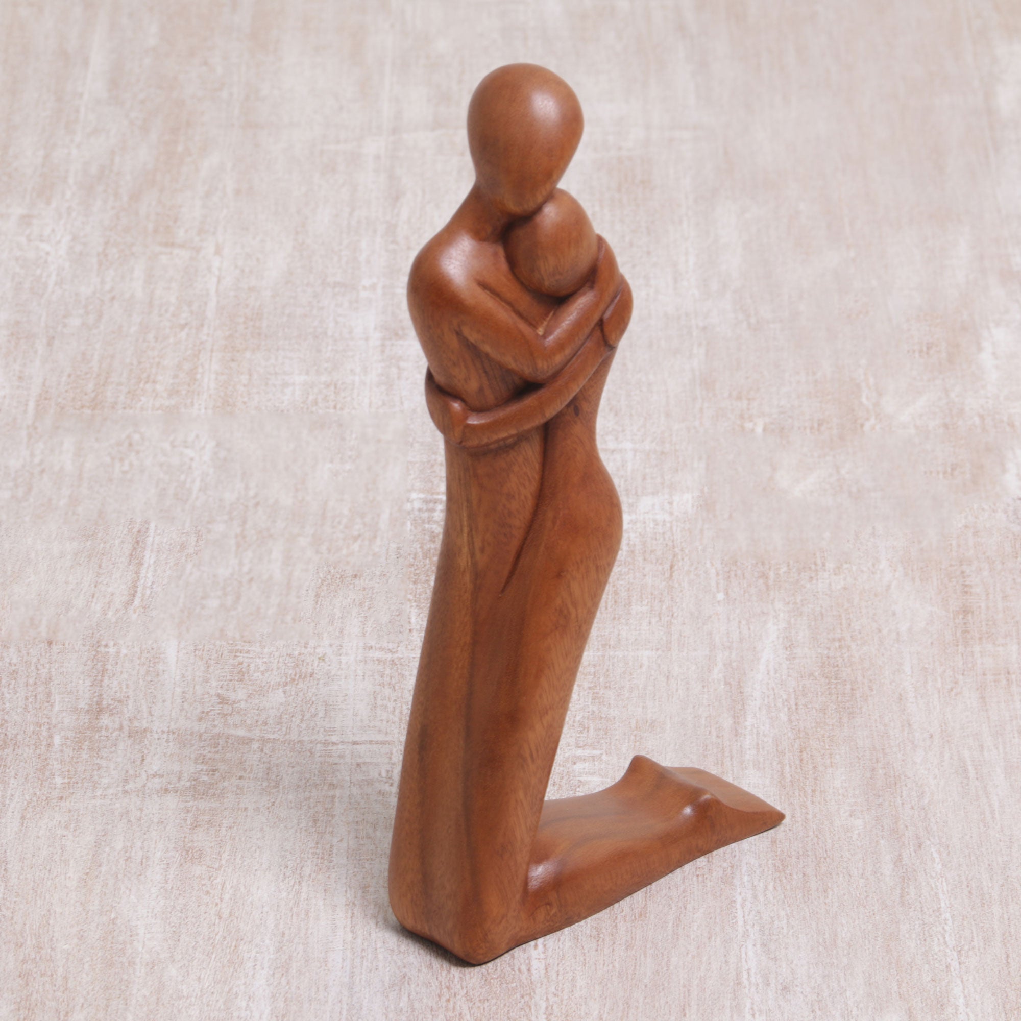 Premium Handcrafted 'Together in Love' Suar Wood Sculpture - Timeless Bali Artistry