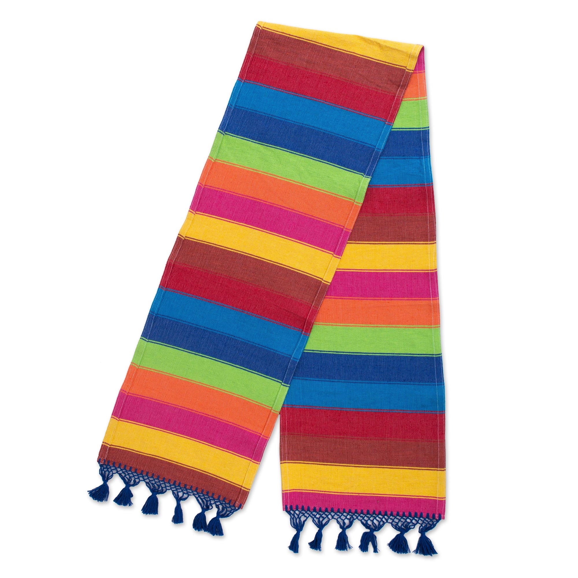 Premium Handwoven Mexican Cotton Table Runner - Shimmering Rainbow Design