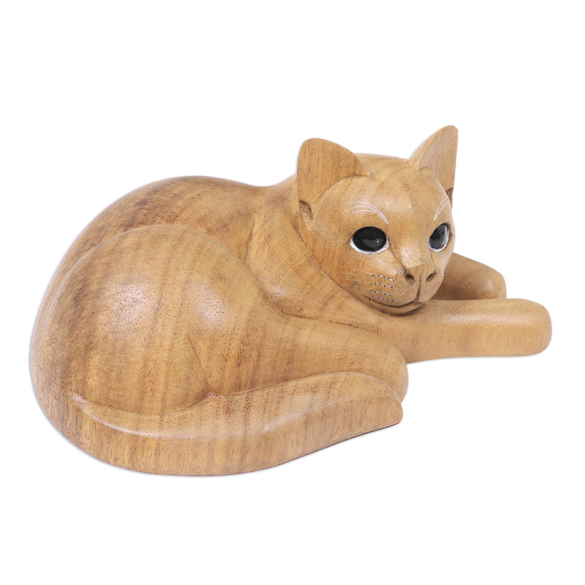 Premium Handcrafted Marmalade Tabby Cat Sculpture in Suar Wood