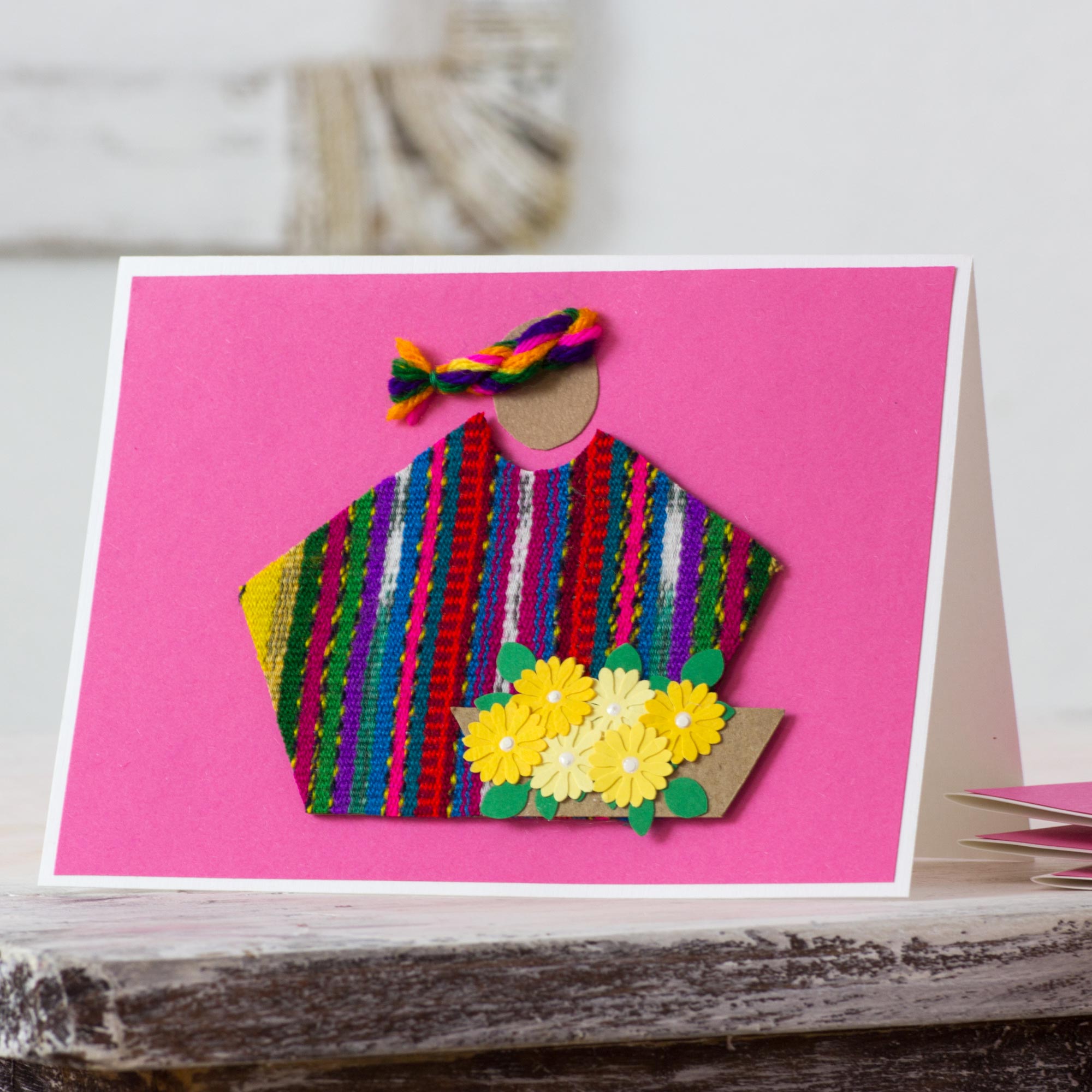 Premium Pink Maya Greeting Cards with Handwoven Insets – Set of 4