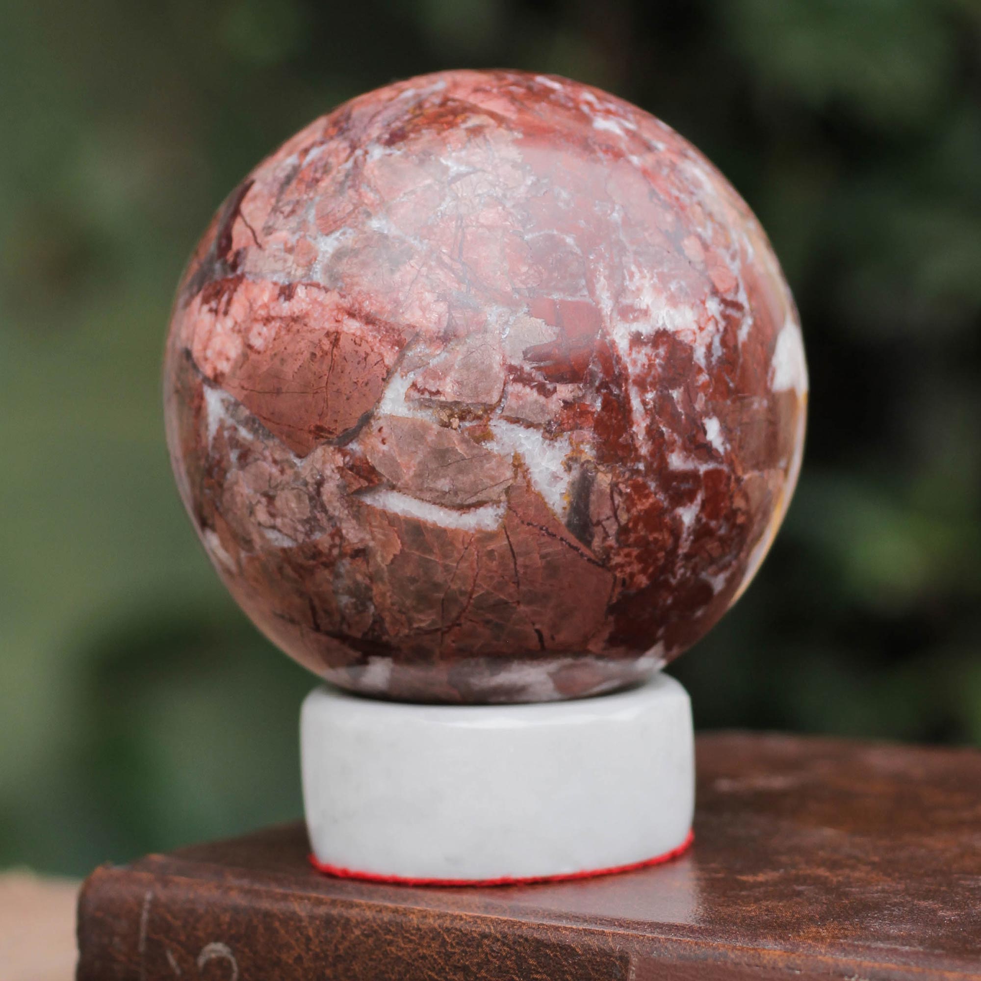 Premium Romance Garnet Sphere Sculpture with Calcite Stand - Ultimate Spiritual Decor