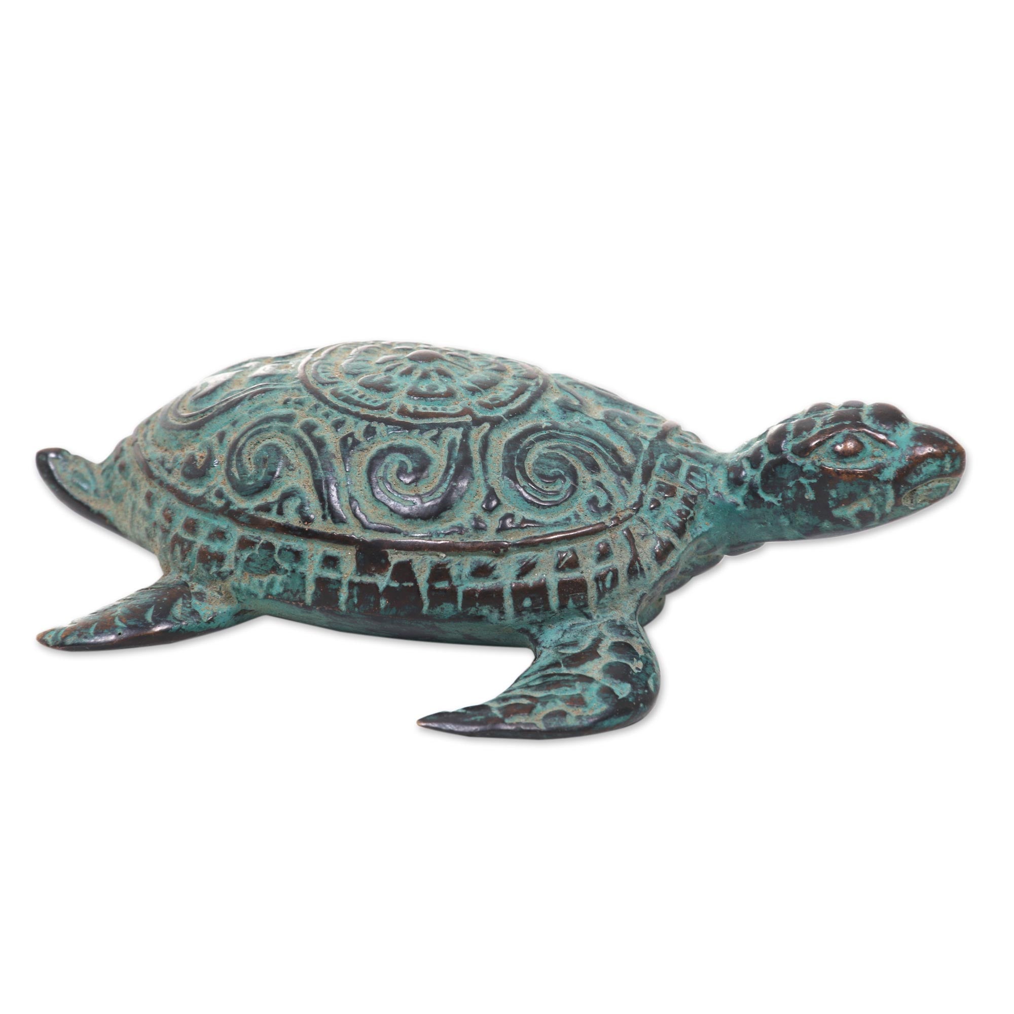 Premium Green Turtle Bronze Sculpture – Handcrafted Artisan Decor