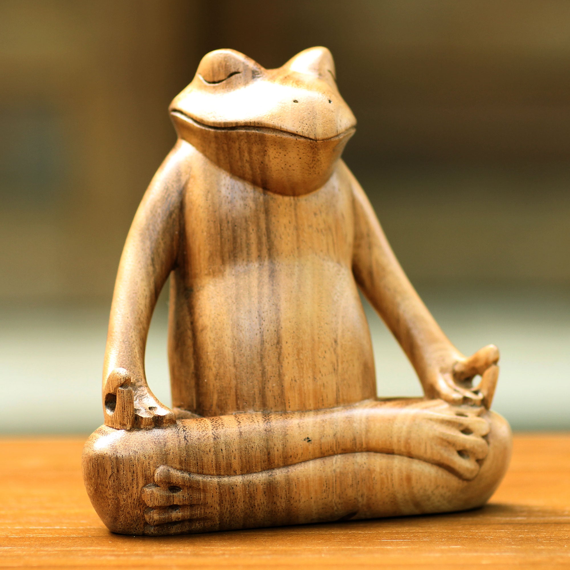 Premium Handcrafted Suar Wood Meditation Frog Sculpture