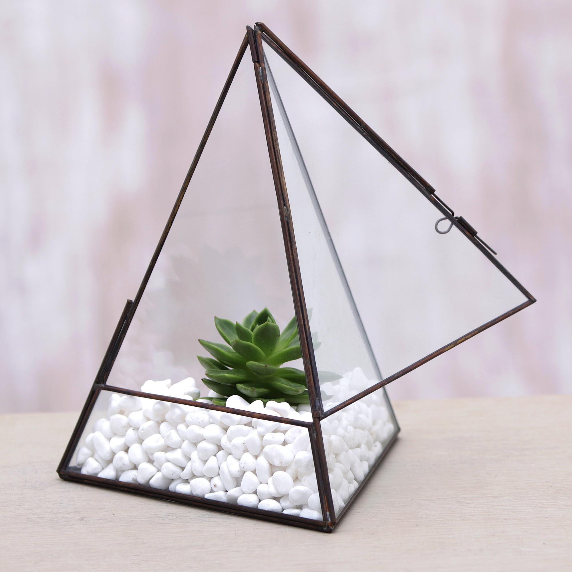 Premium Handmade Javanese Glass & Brass Pyramid Terrarium