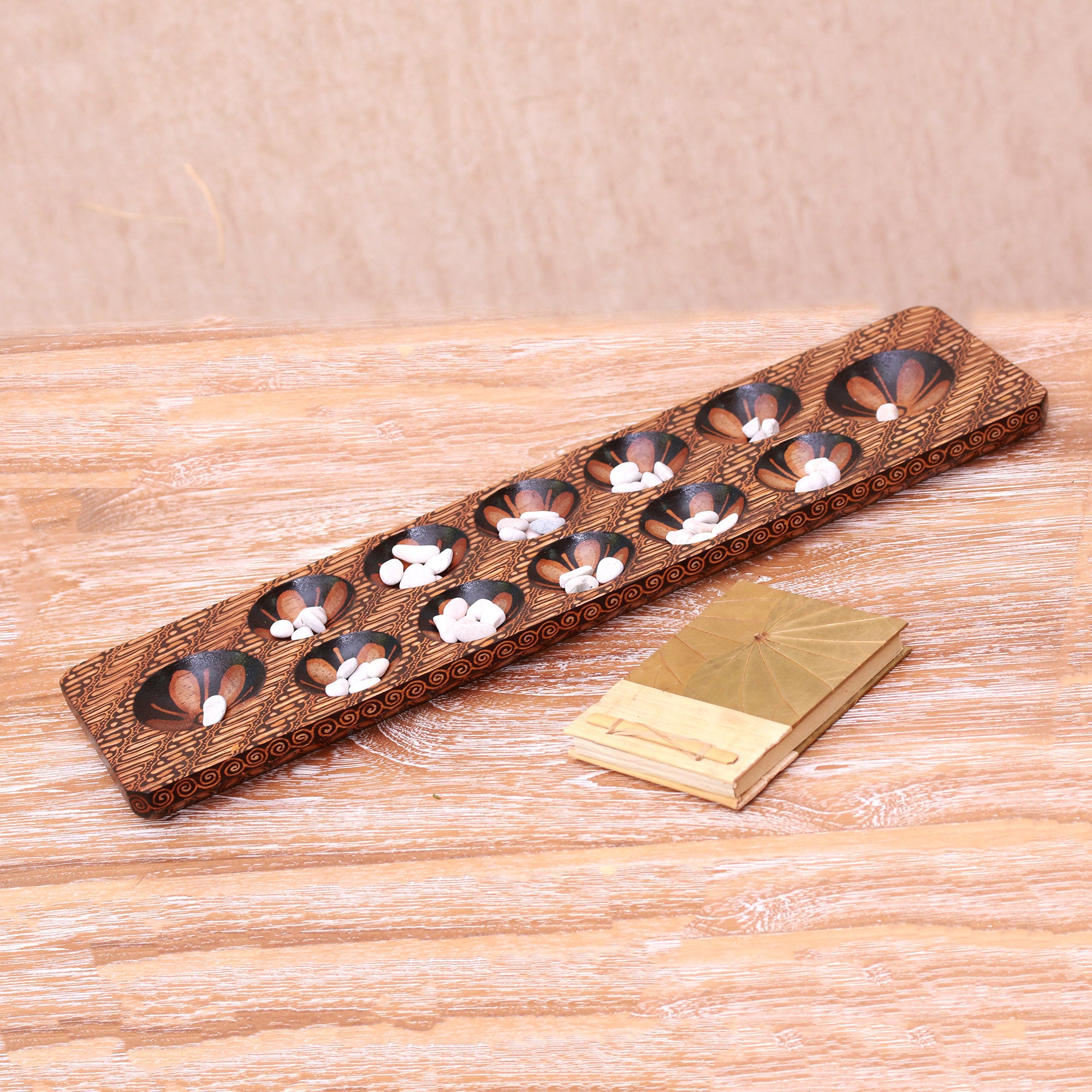 Premium Dakon Batik Wood & Stone Board Game – Handcrafted in Java