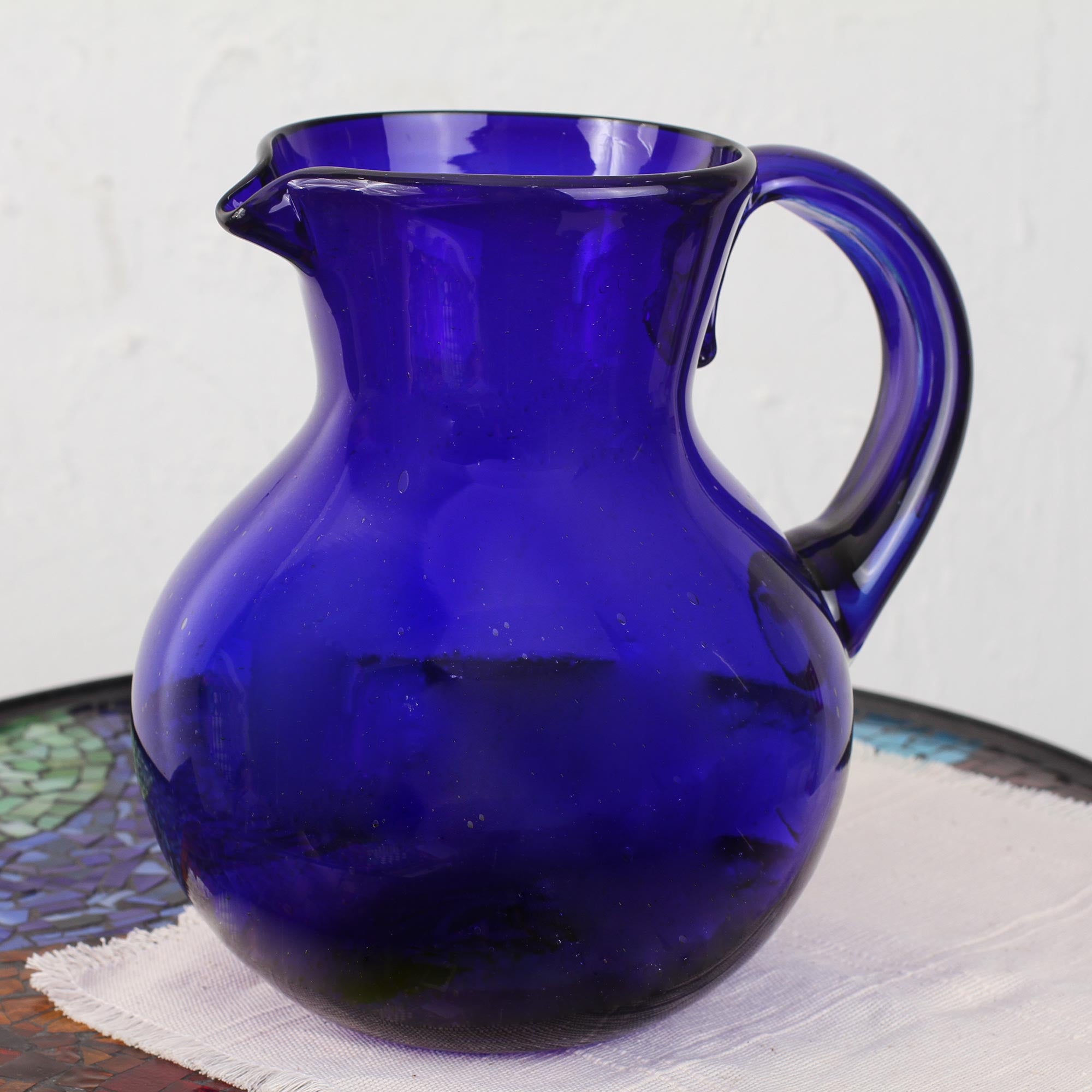 Premium Handblown Cobalt Glass Pitcher - Ultimate Serveware for Refreshing Drinks