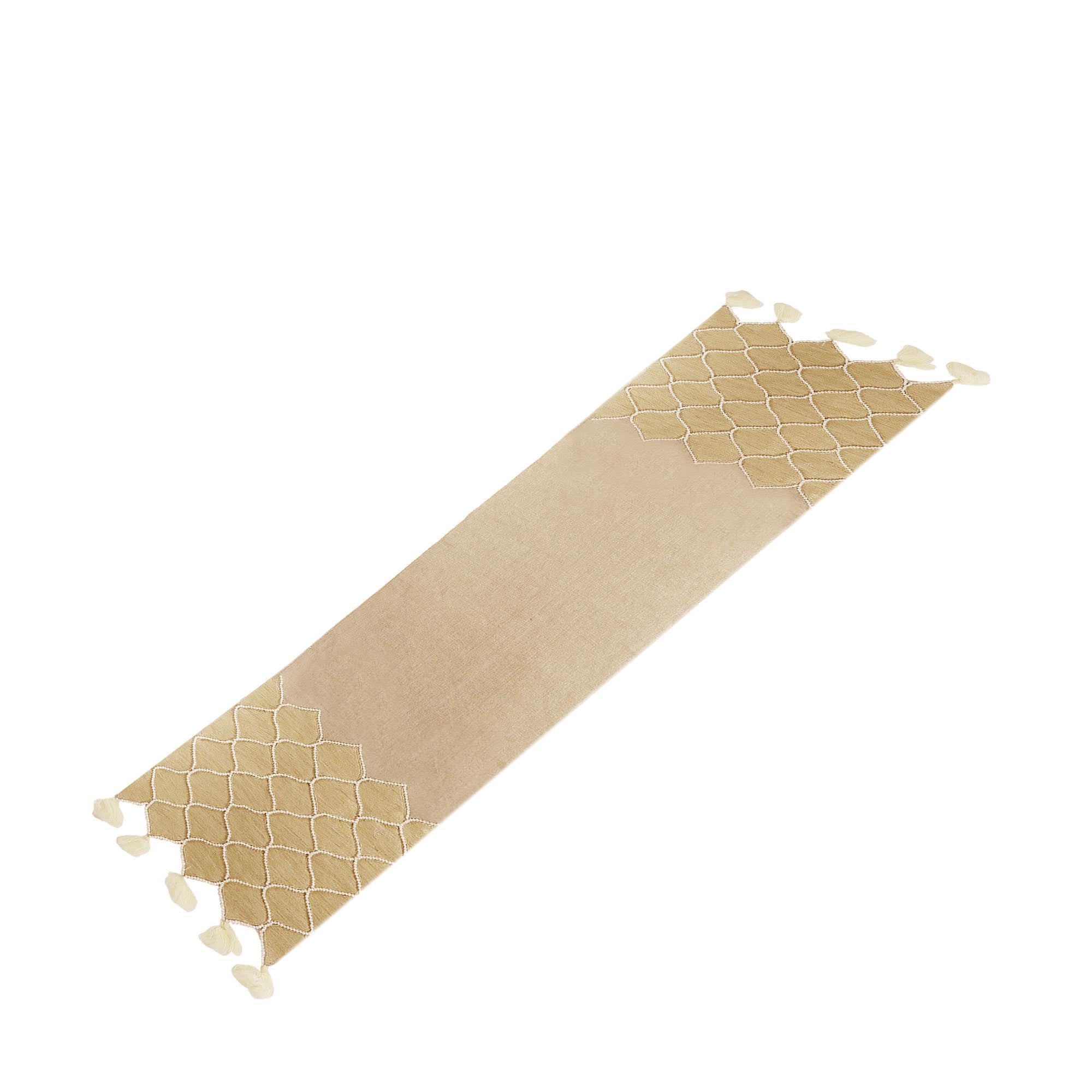 Premium Honeycomb Embroidered Cotton Table Runner with Beaded Jute Accents