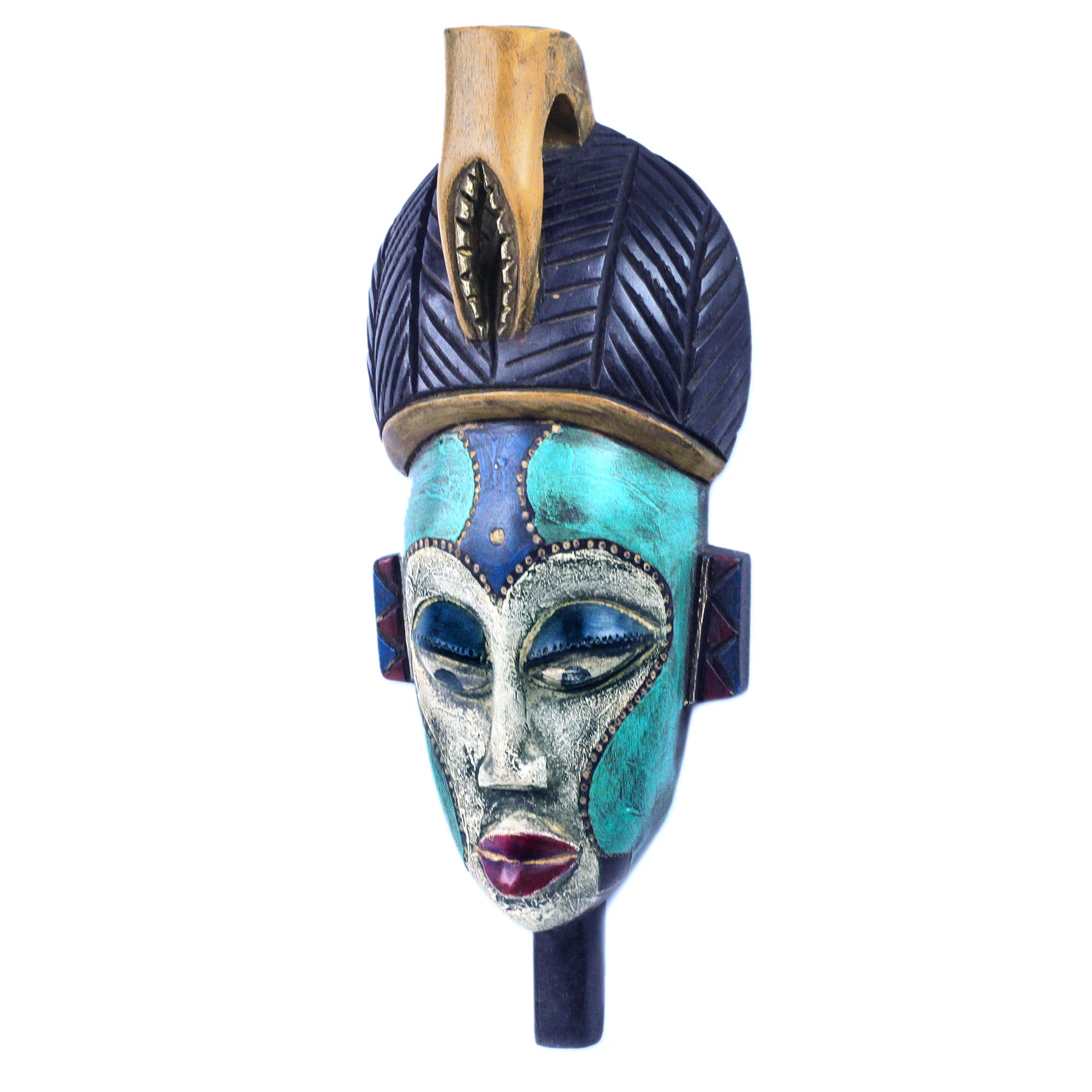 Premium Handcrafted African Wood Mask - Emiyi Blue from Ghana