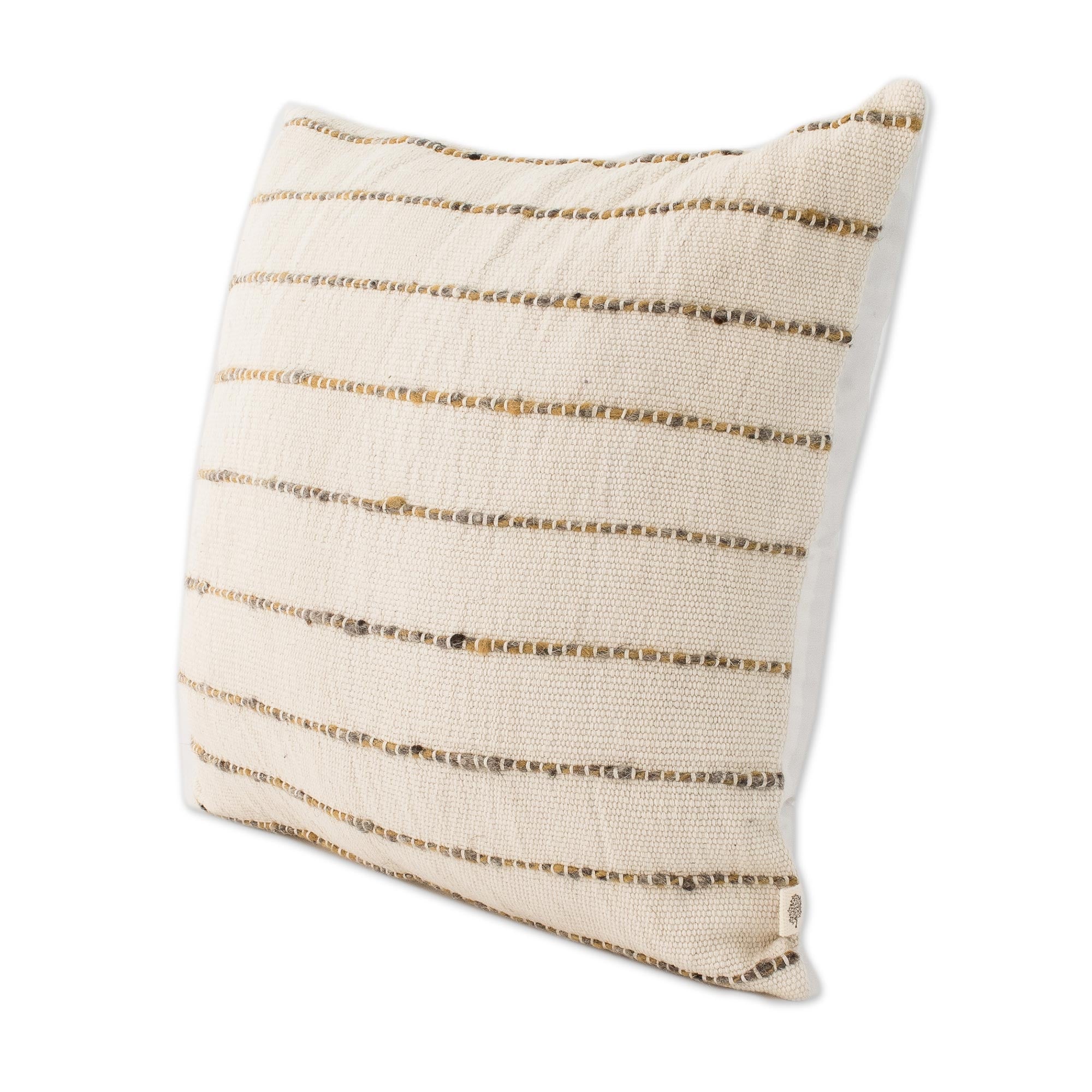 Premium Momostenango Striped Wool Cushion Cover - Ivory & Handcrafted in Guatemala
