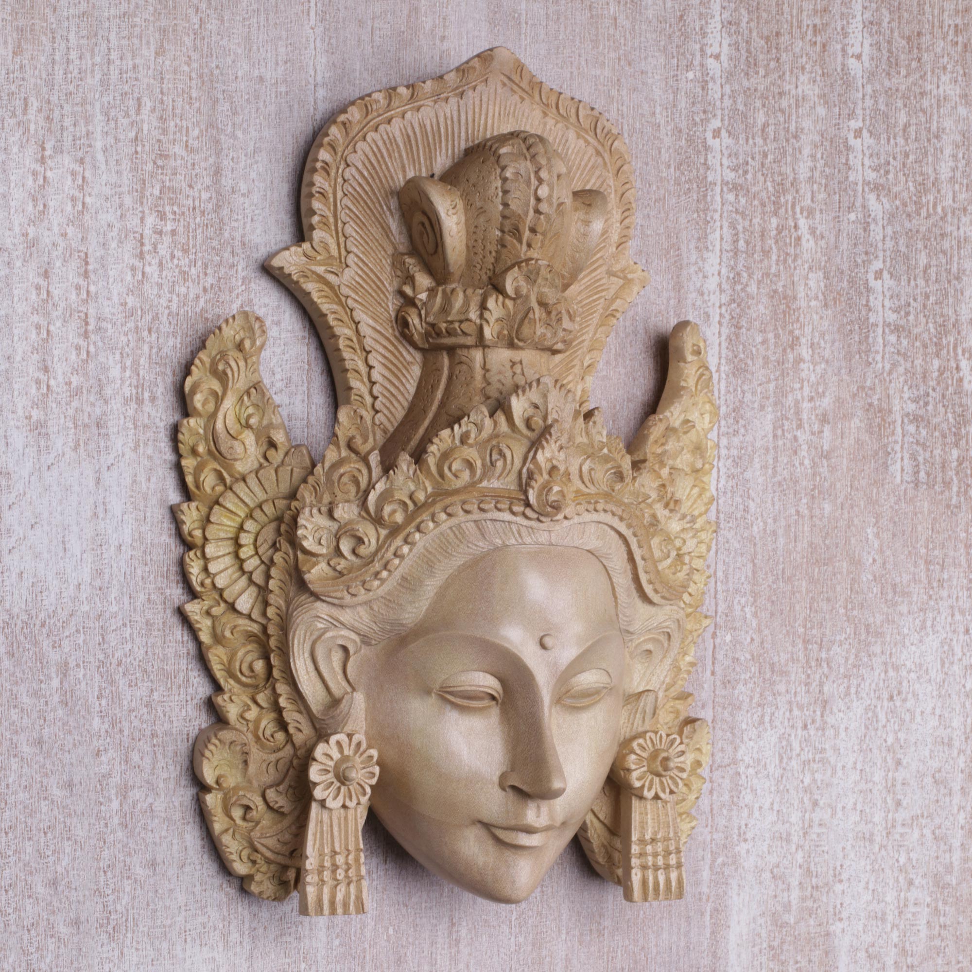 Premium Hand-Carved Princess Sita Wooden Mask – Authentic Balinese Artisan Craft