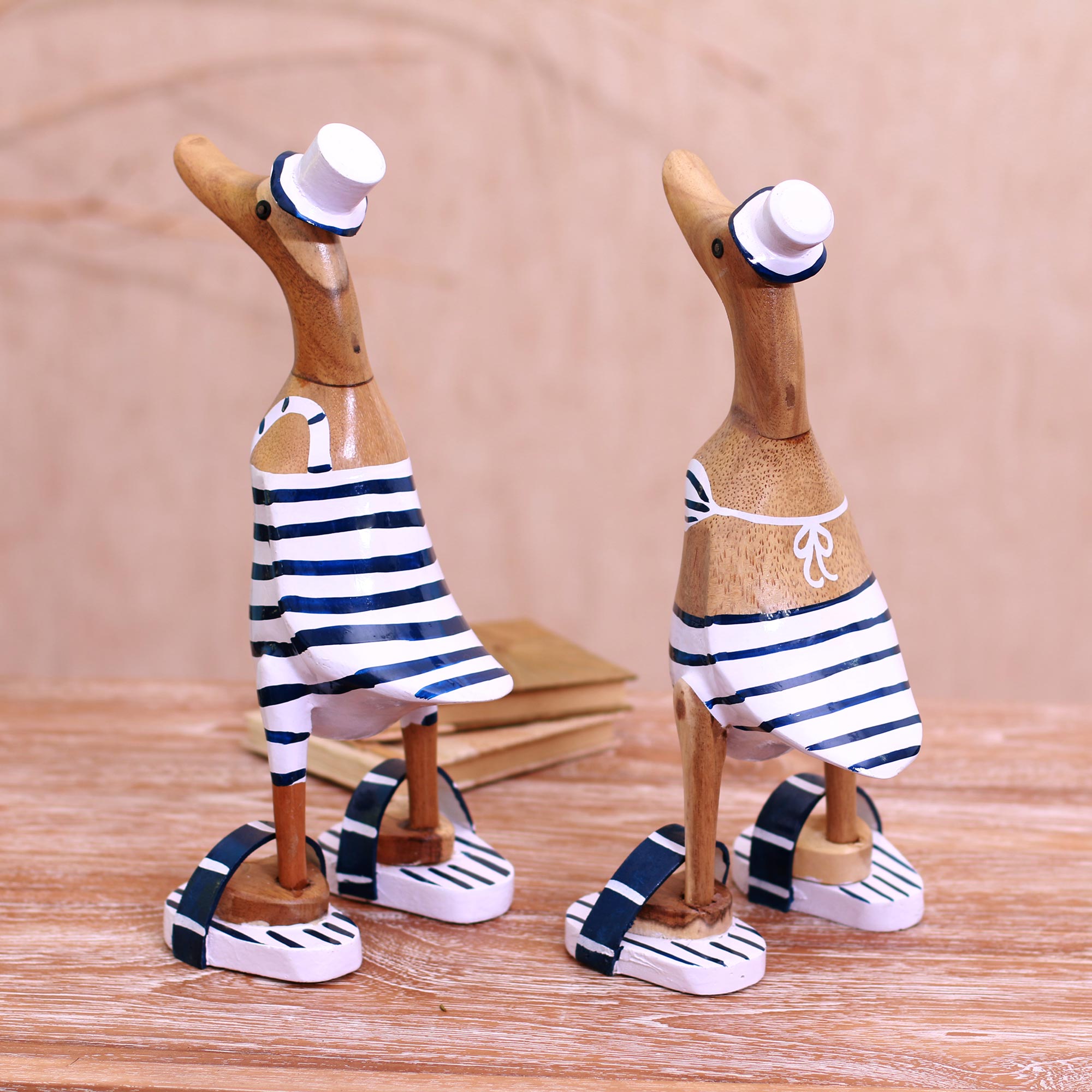 Premium Beachside Ducks Sculptures – Handcrafted Bamboo Root & Acacia Wood Pair