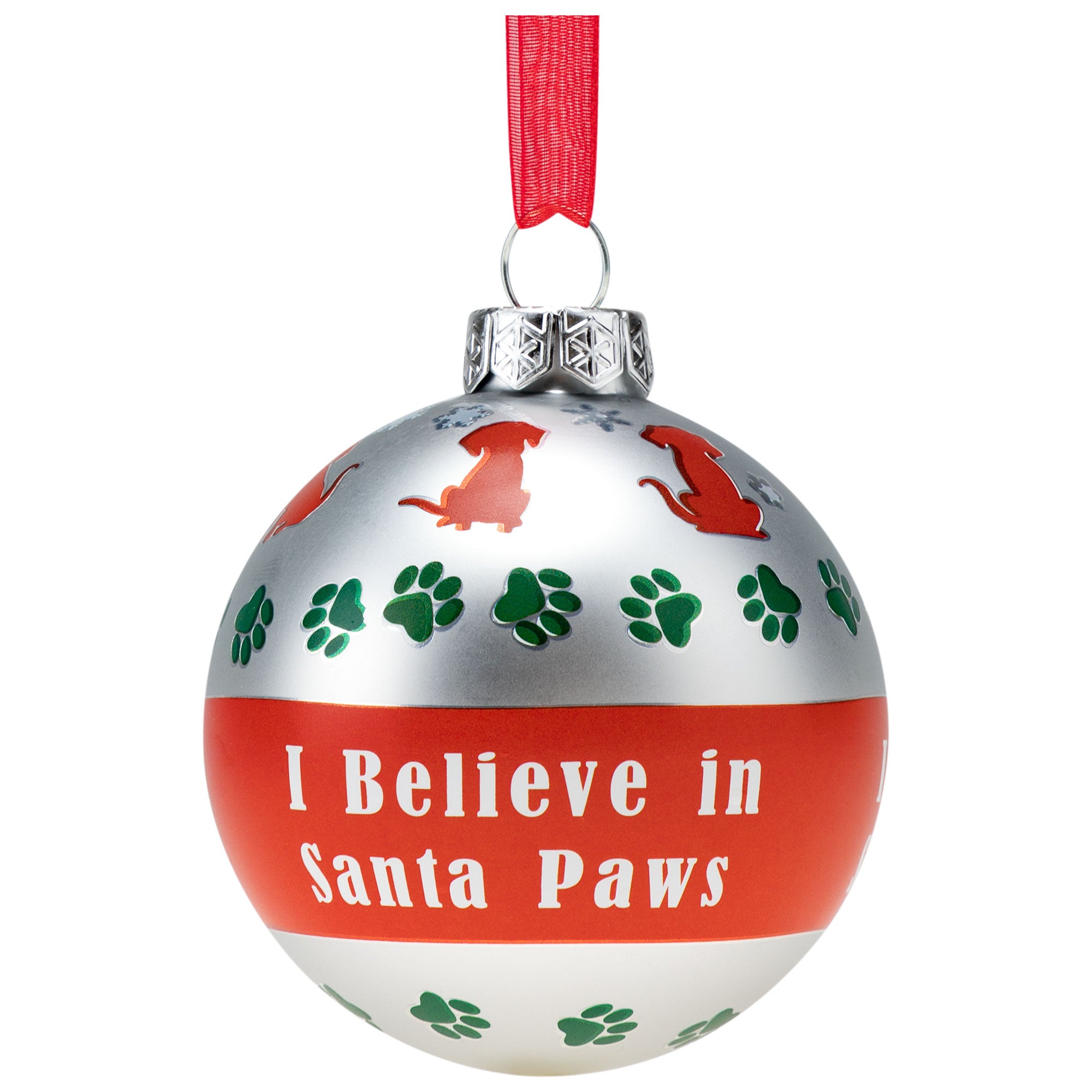 Premium Santa Paws Frosted Glass Ornament - Holiday Magic for Pet Lovers