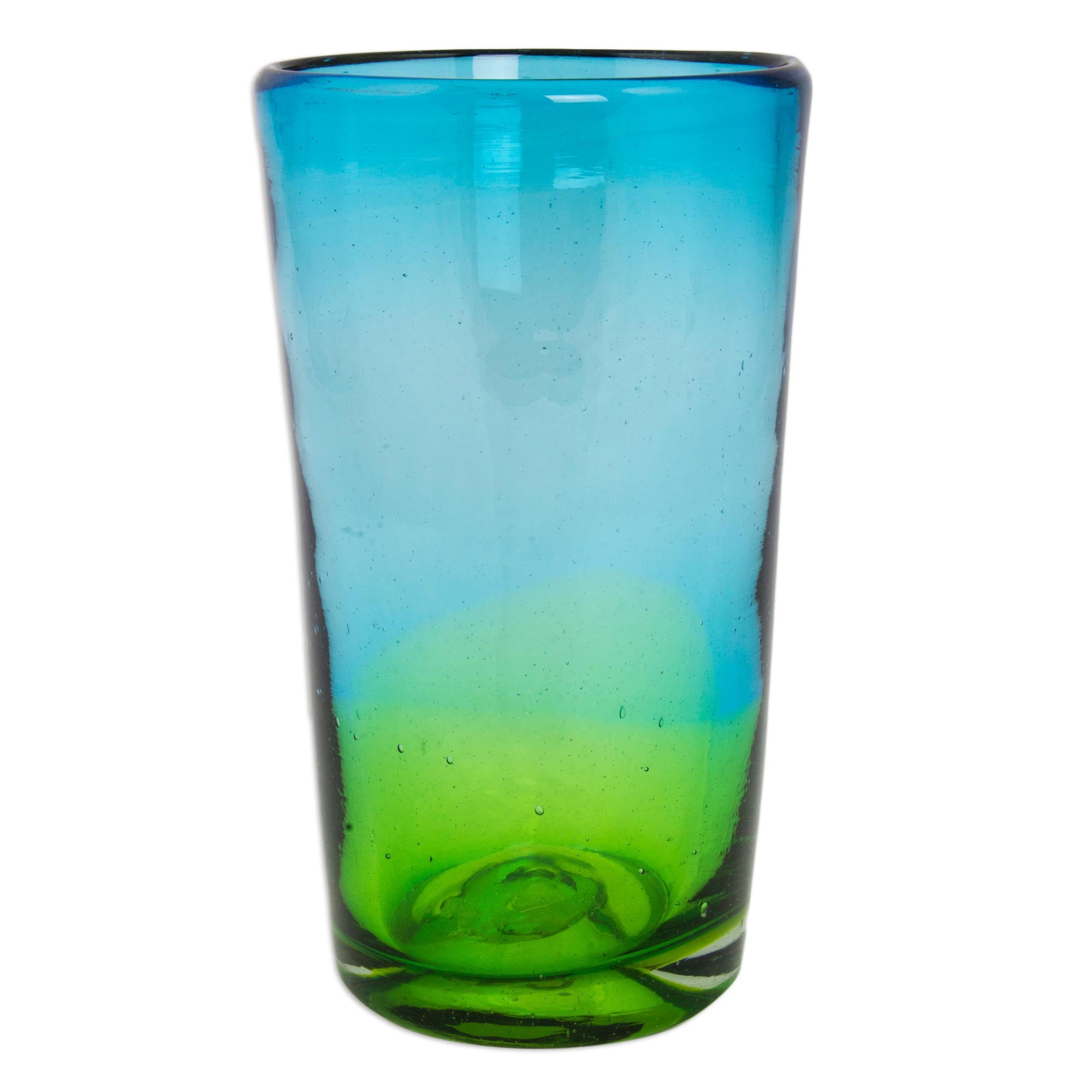 Premium Aurora Tapatia 6-Piece Handcrafted Blue Green Blown Glass Highball Set