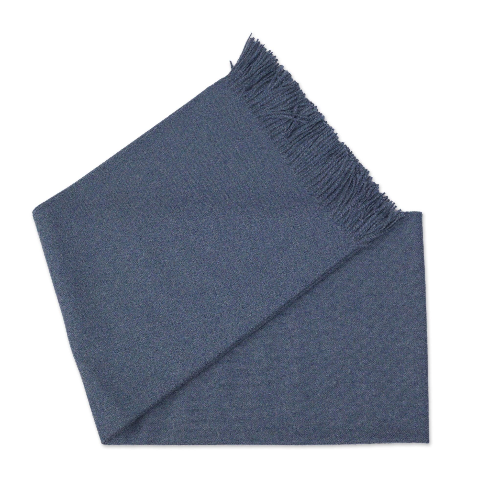 Premium Steel Blue Baby Alpaca Throw Blanket - Ultimate Comfort from Peru