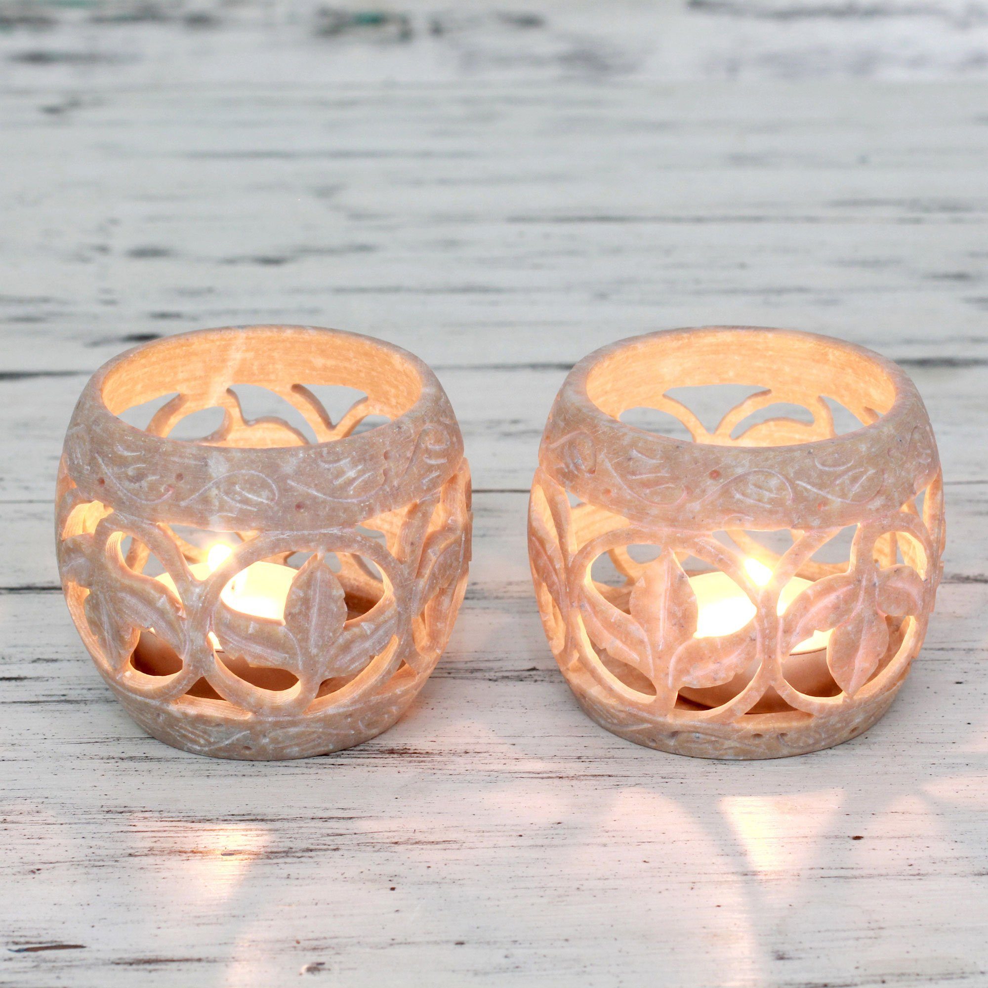 Premium Fig Leaf Soapstone Candle Holder Set - Ultimate Home Decor Upgrade