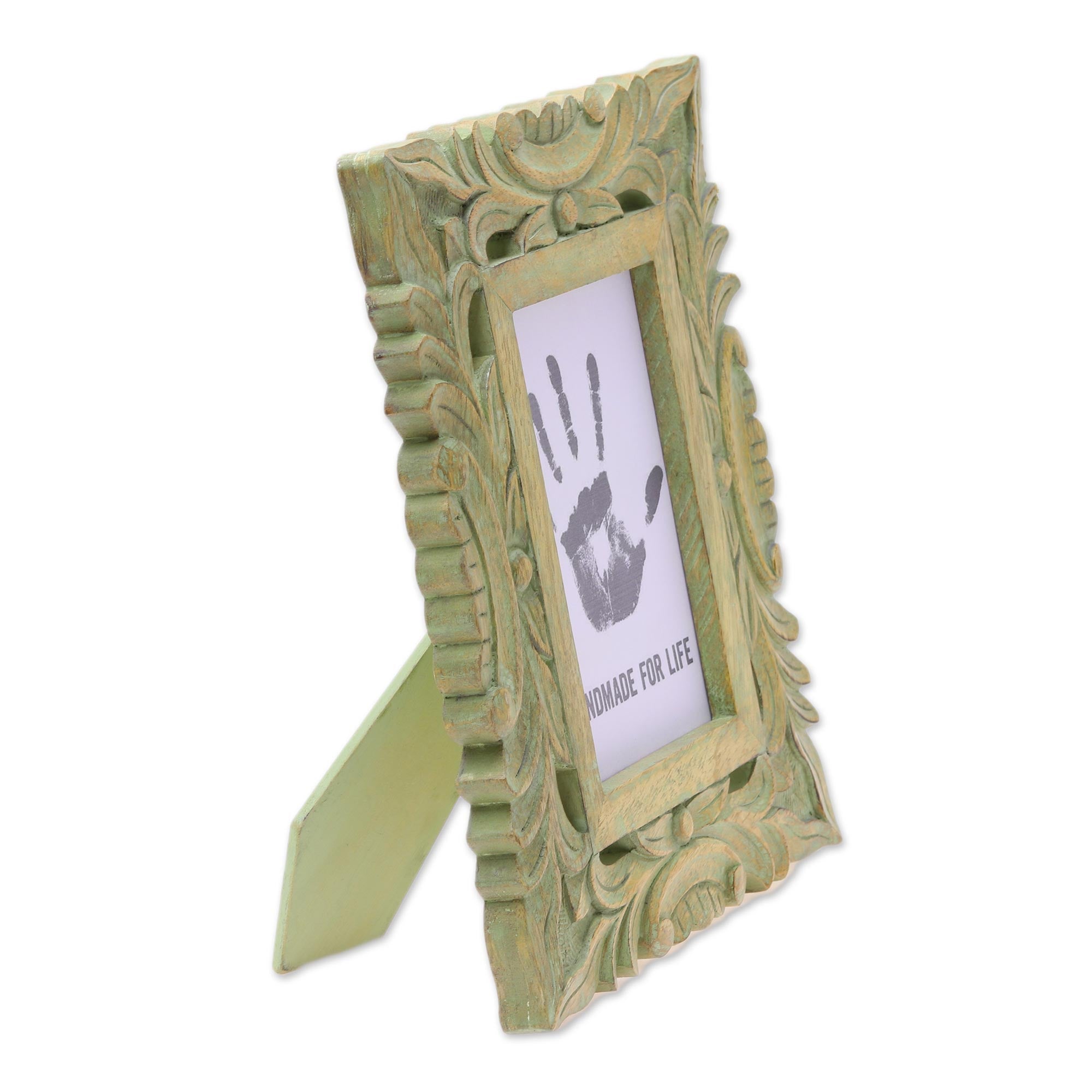 Premium Hand-Carved Rustic Leafy Vine Photo Frame - 4x6, Kelly Green