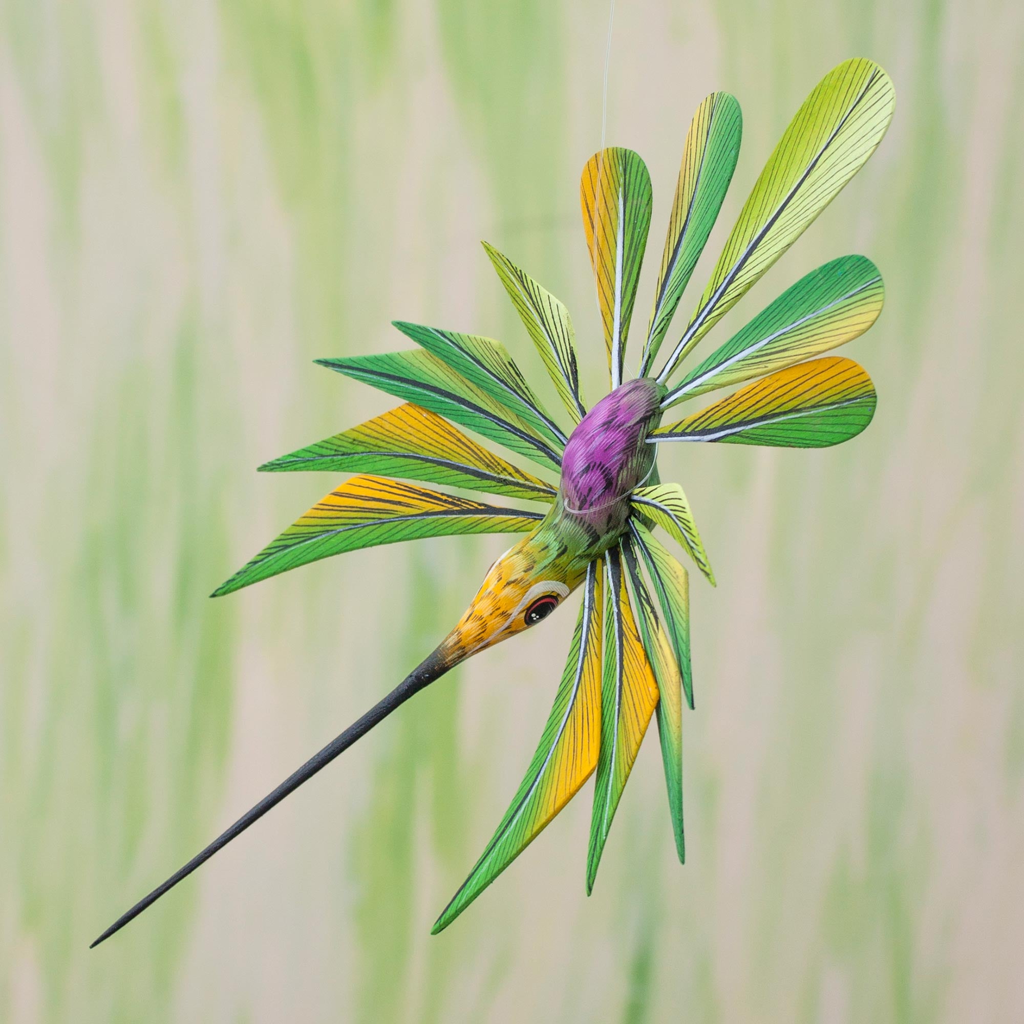 Premium Handcrafted Green Hummingbird Alebrije Sculpture - Unique Oaxacan Folk Art