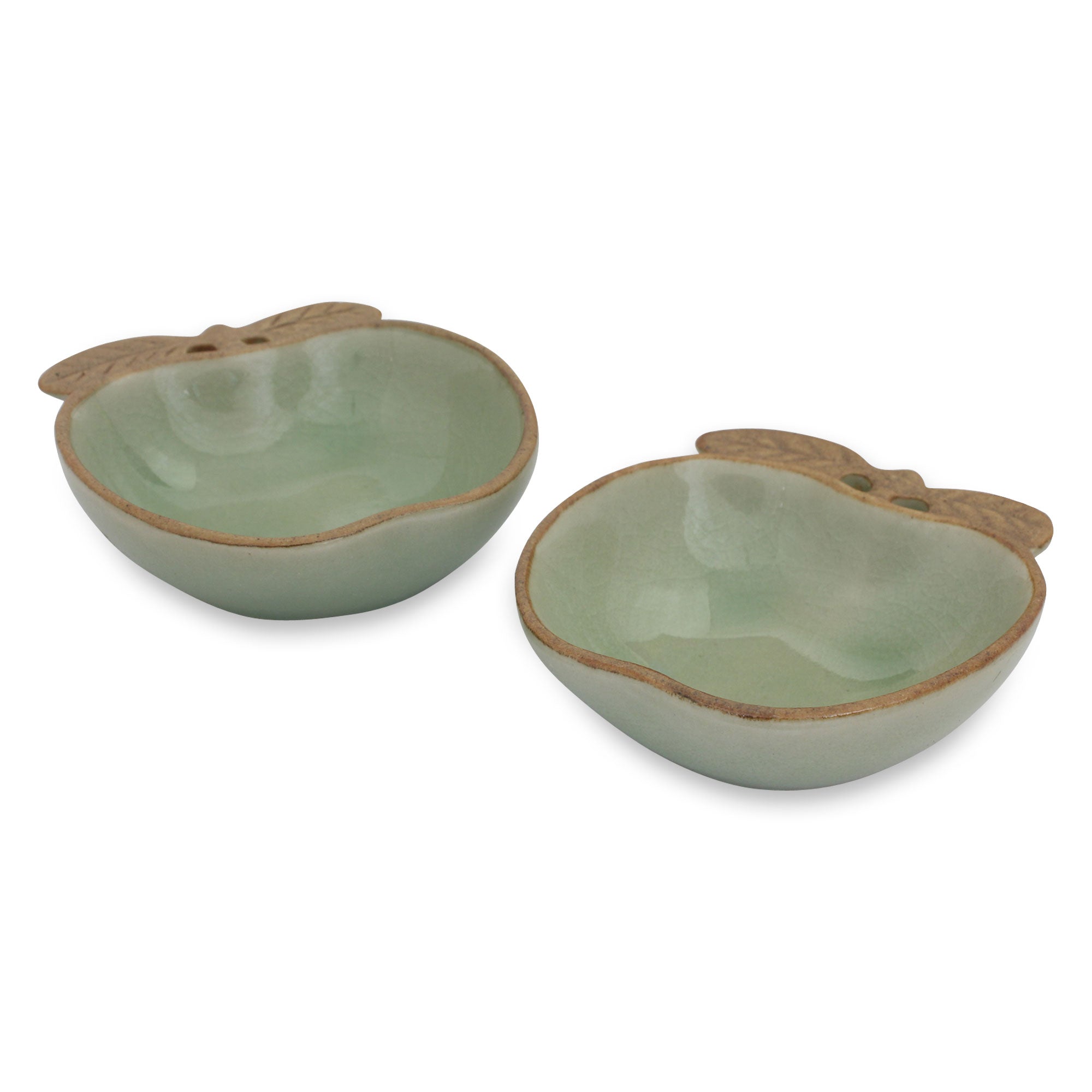 Premium Autumn Apple Celadon Condiment Bowls - Handcrafted Pair