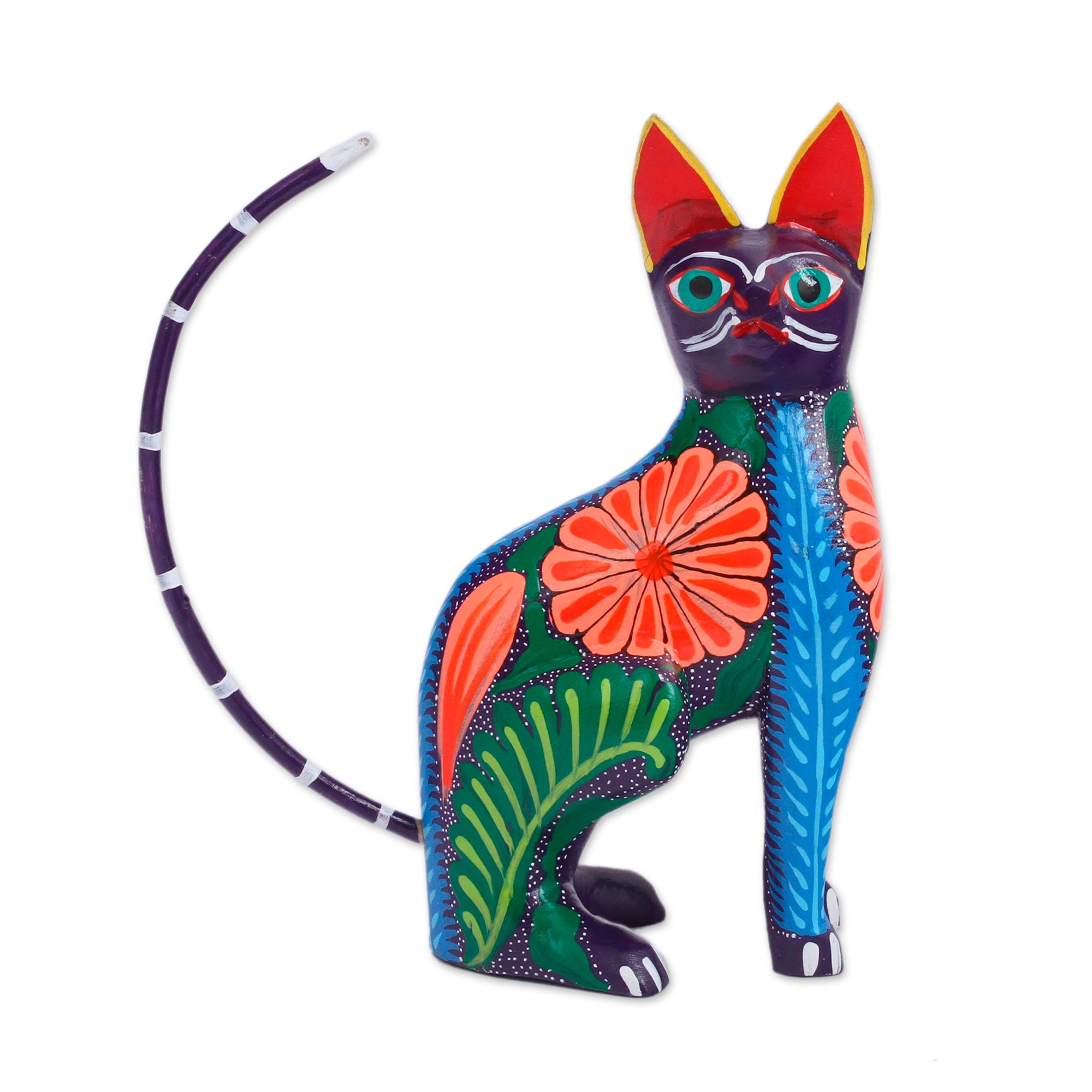 Premium Handcrafted Copal Wood Alebrije Cat Figurine - Authentic Mexican Artistry