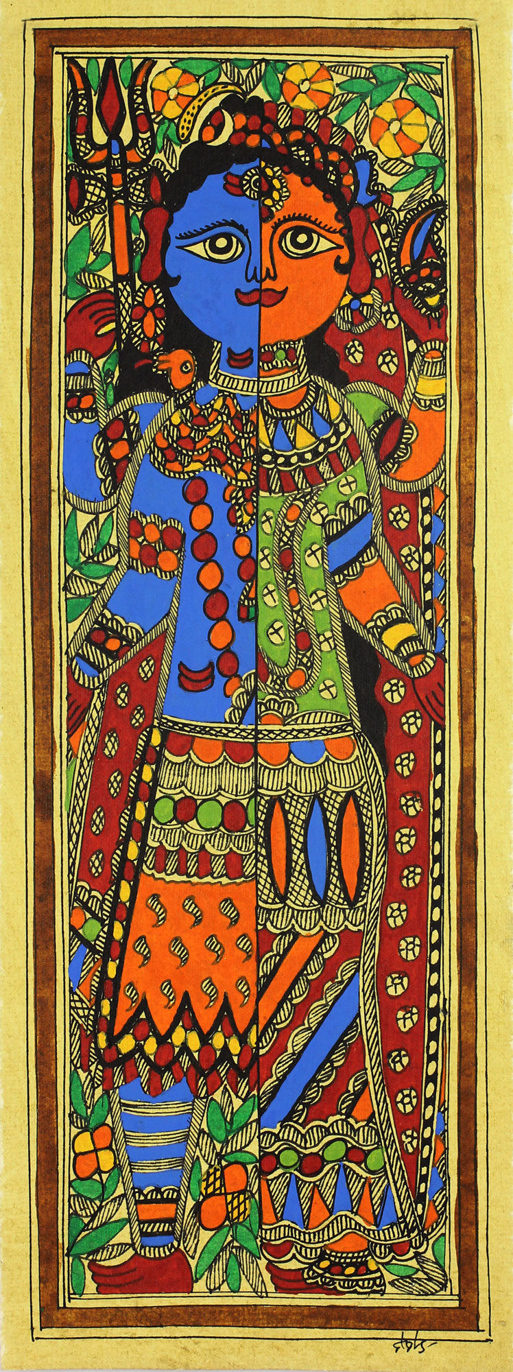 Premium Ardhnareshwar Madhubani Painting - Shiva & Parvati in Harmony