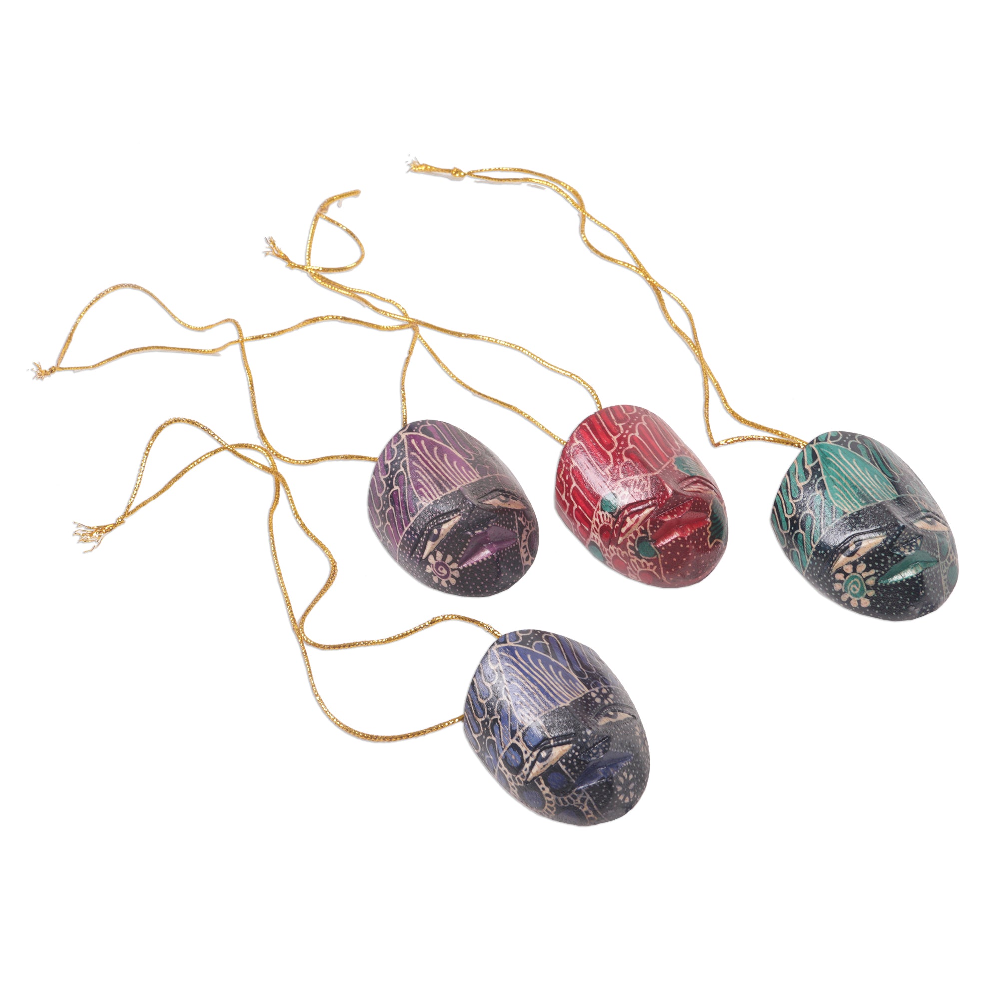 Premium Hand Carved Parang Warrior Ornaments - Set of 4 | Wadang Wood Batik Art