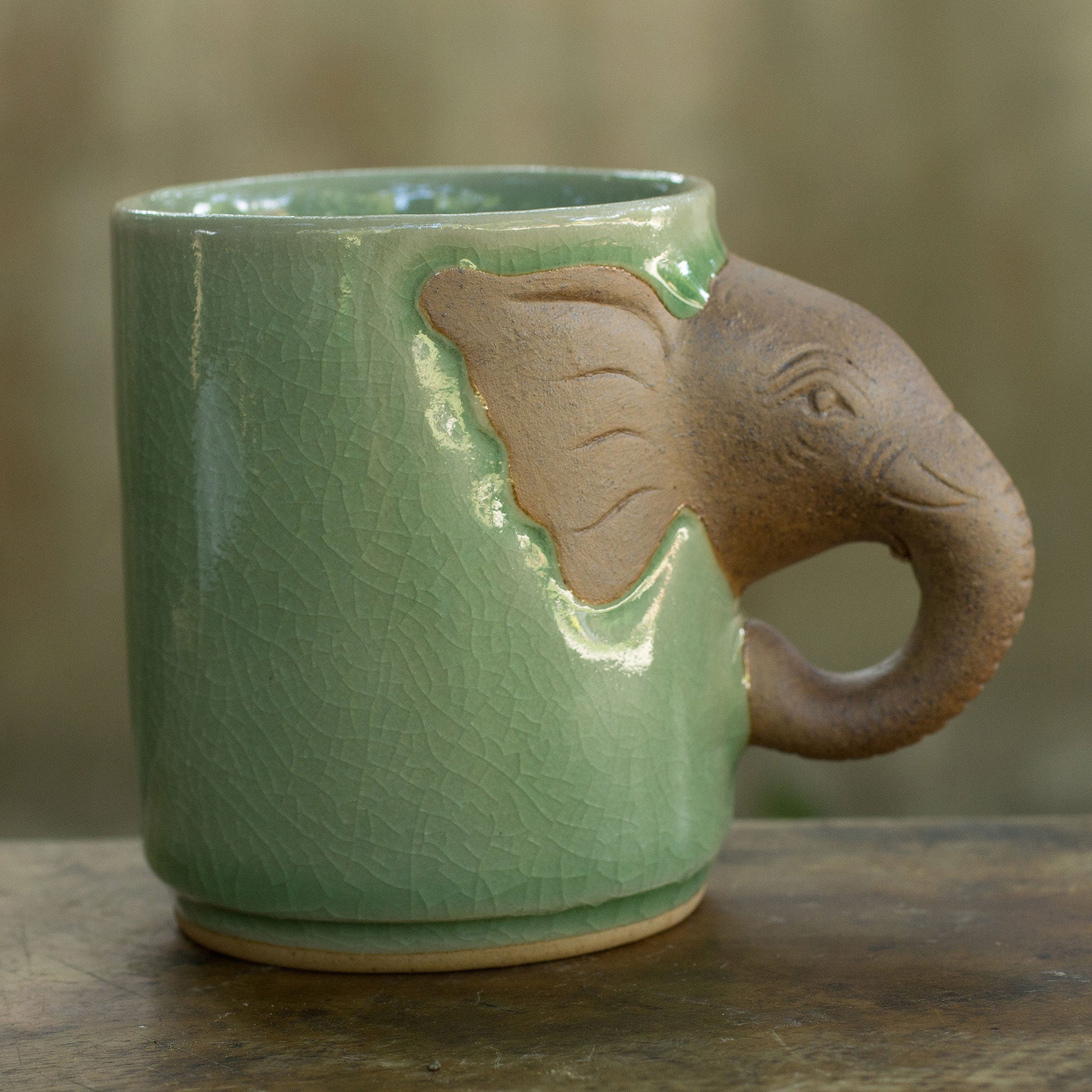 Premium Celadon Ceramic Elephant Mug – Ultimate Thai-Inspired Design