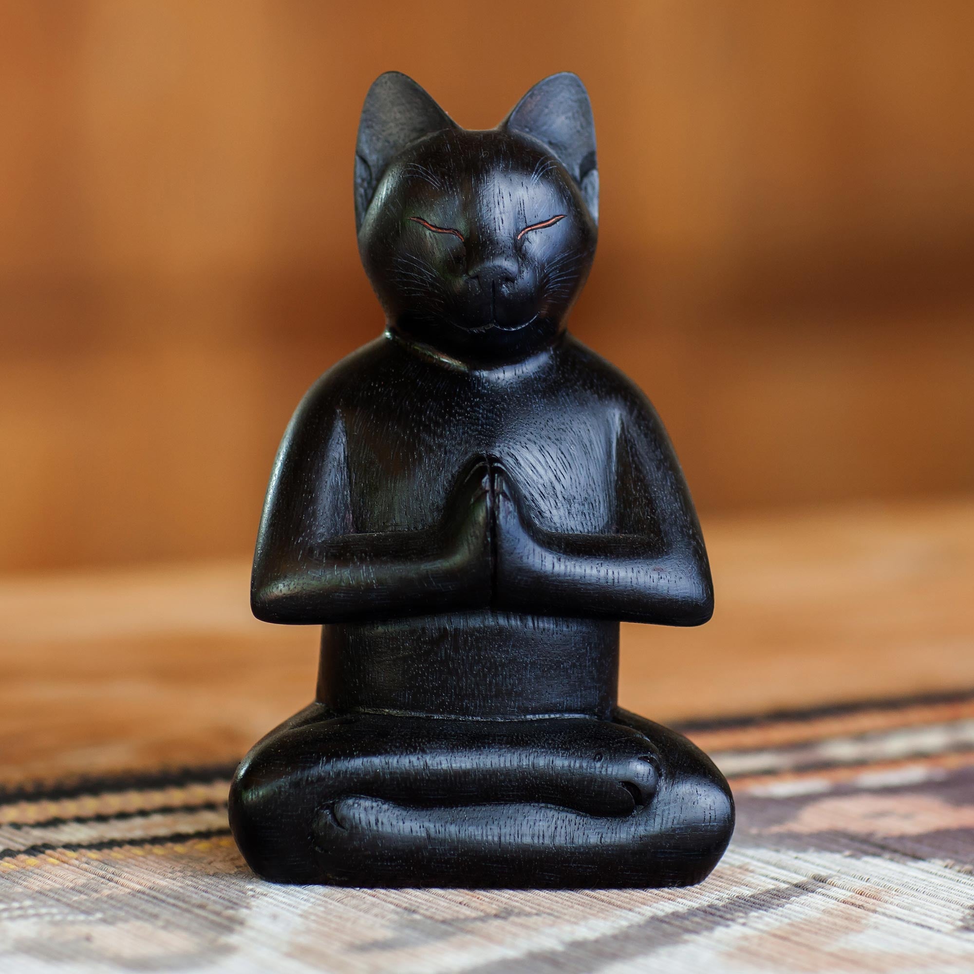 Premium Black Cat Meditation Sculpture - Handcrafted Art Piece