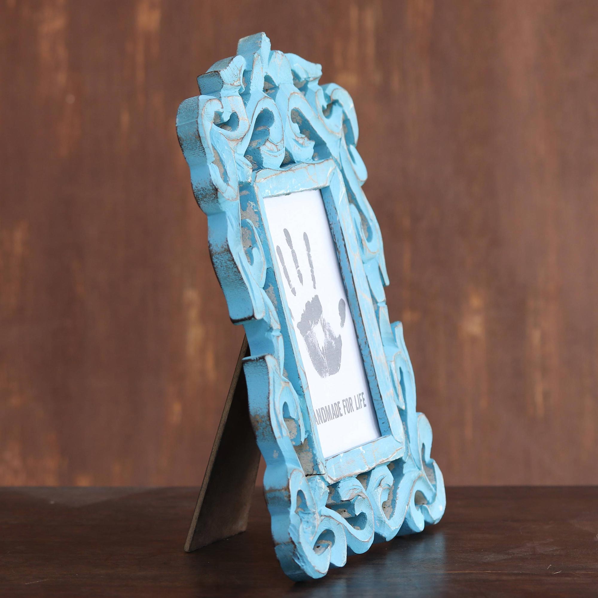 Premium Hand-Carved Aqua Green Mango Wood Photo Frame – Elegant 4x6 Display